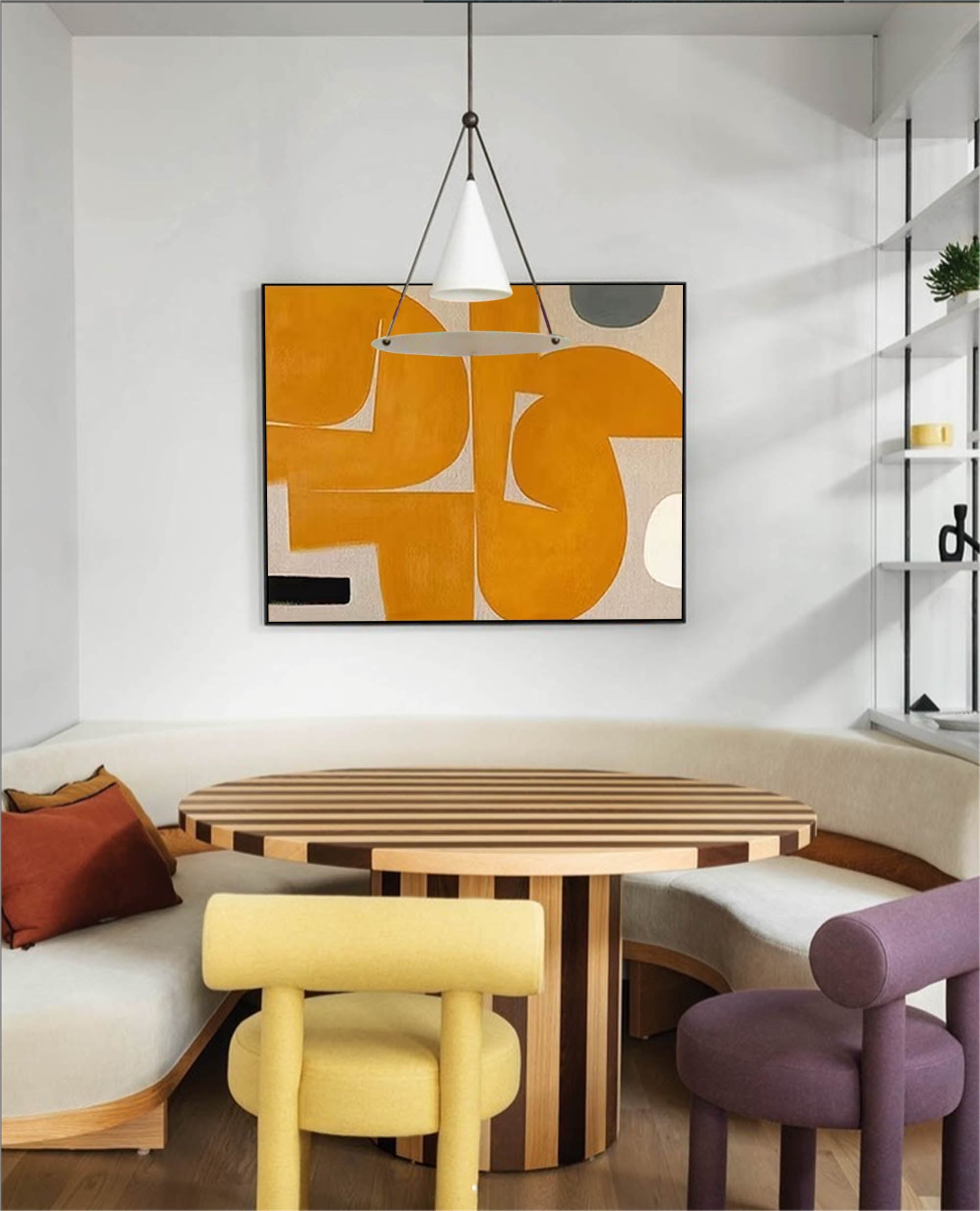 Wallart Golden Curves: Mid-Century Abstract Harmony