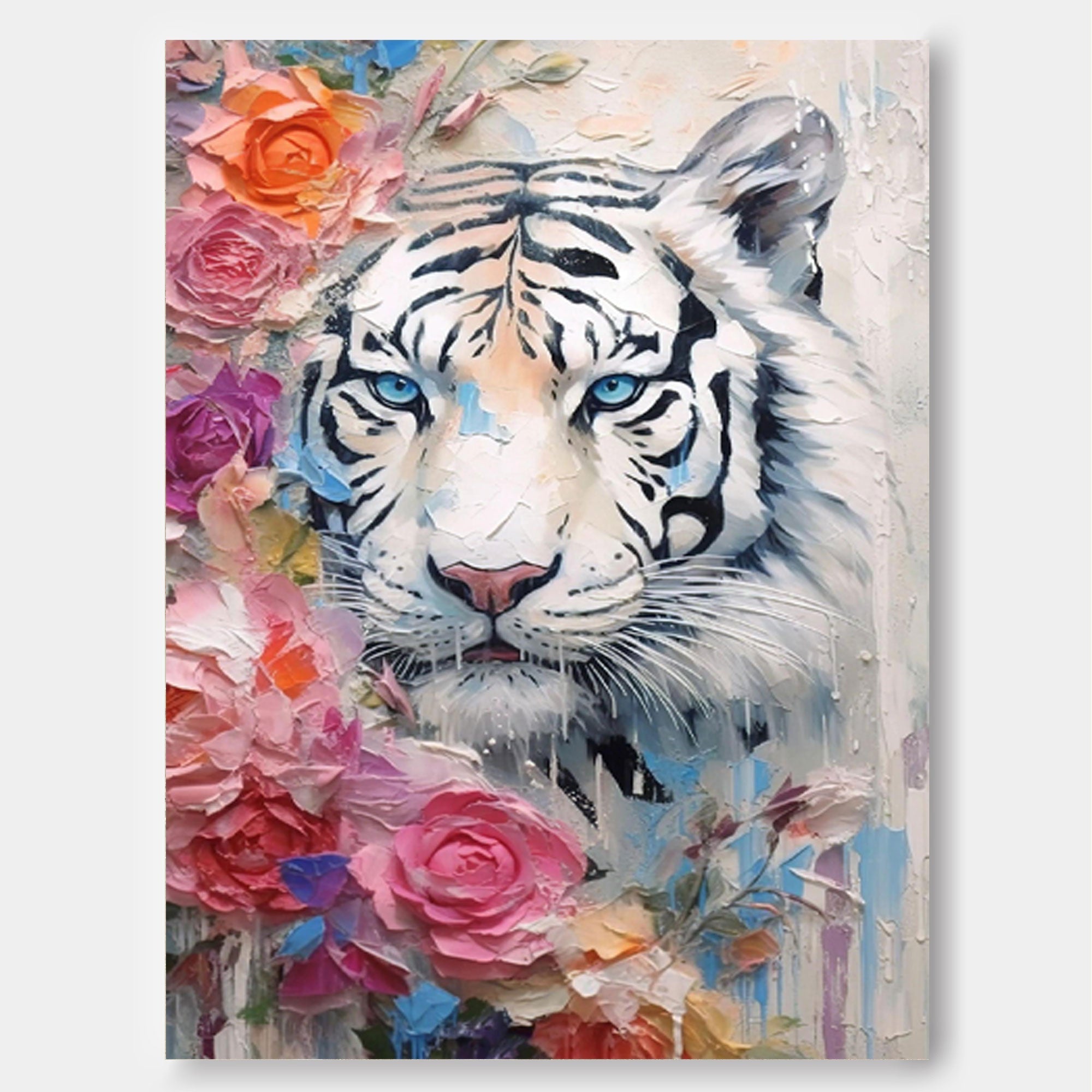 Wallart White Tiger with Blossoms
