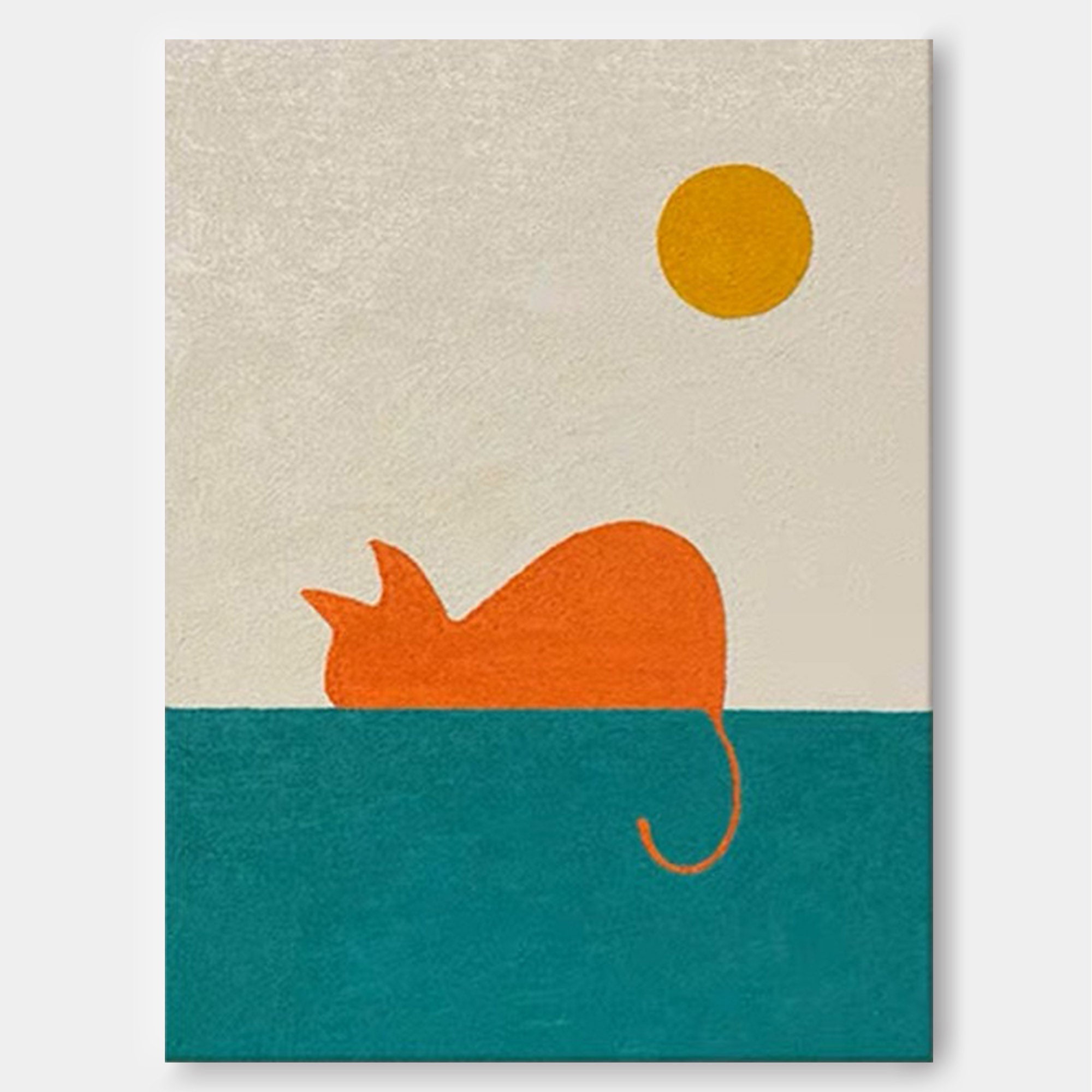 Wallart Minimalist Orange Cat in Sun Canvas Art