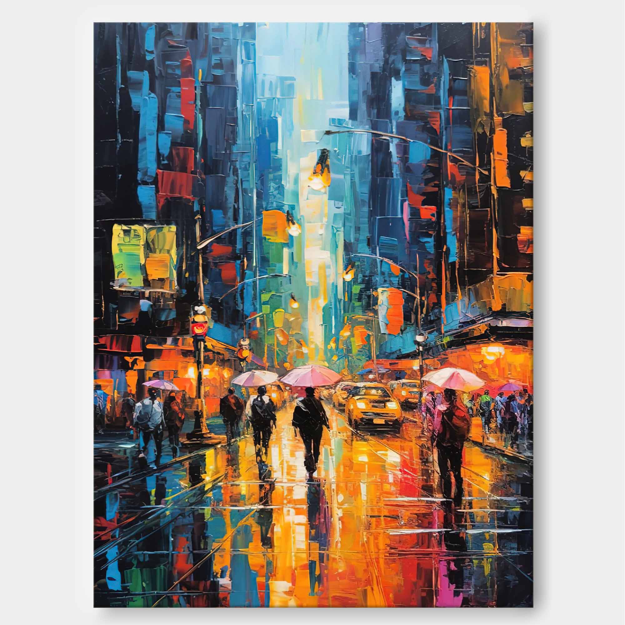 Wallart City Lights Rainy Street Canvas