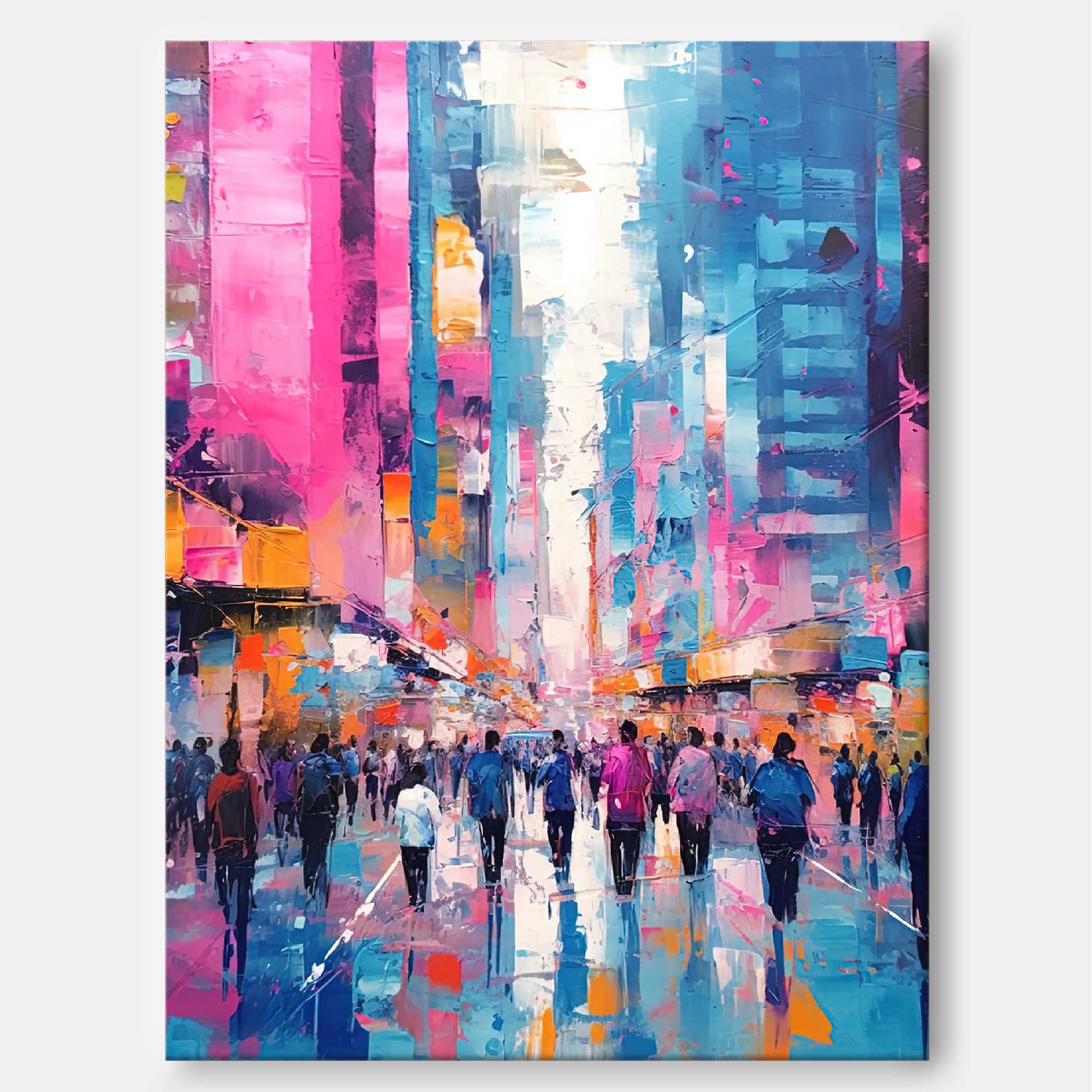 Wallart Vibrant Urban Crowd Abstract Oil Painting