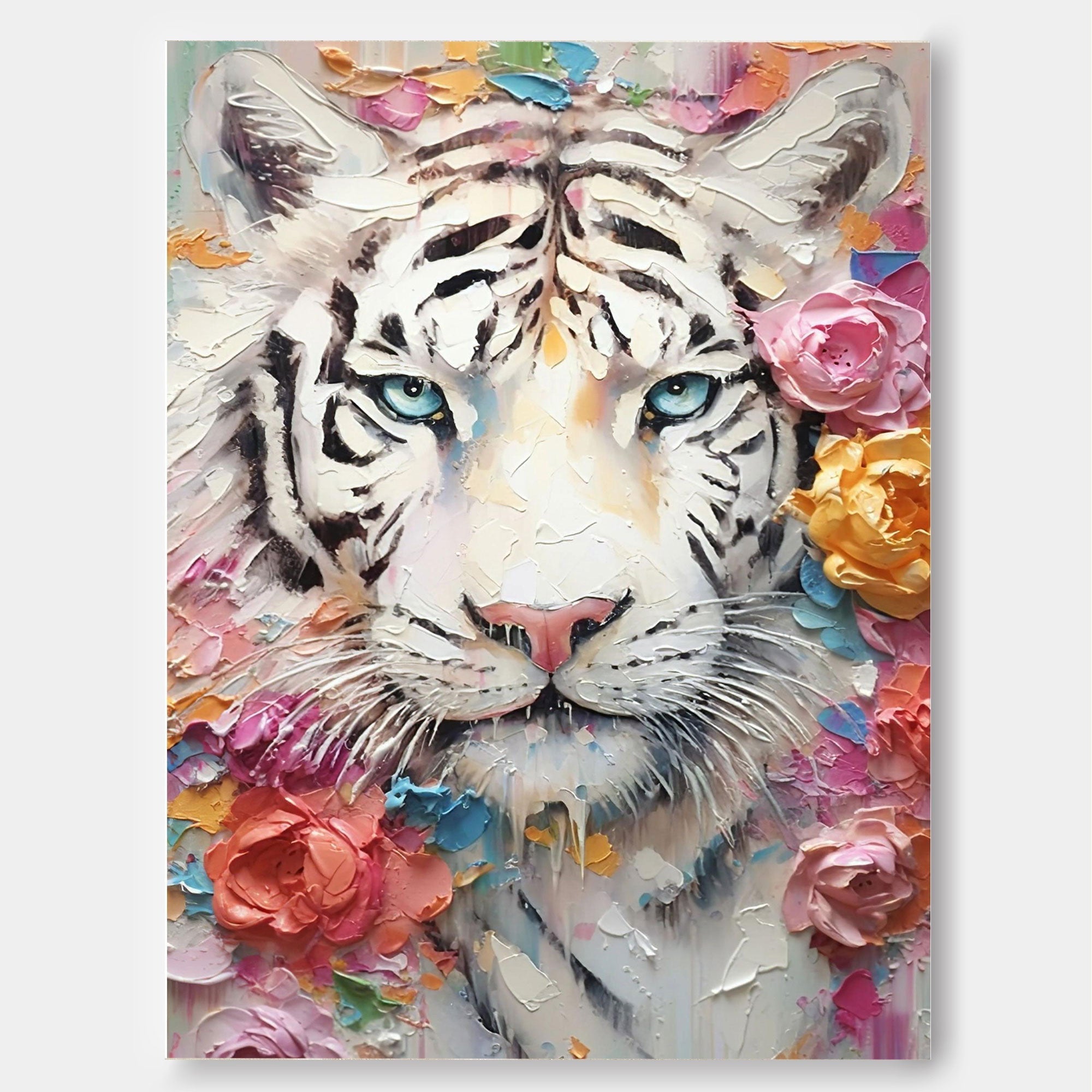 Wallart Enchanted Grace: White Tiger and Blossoms