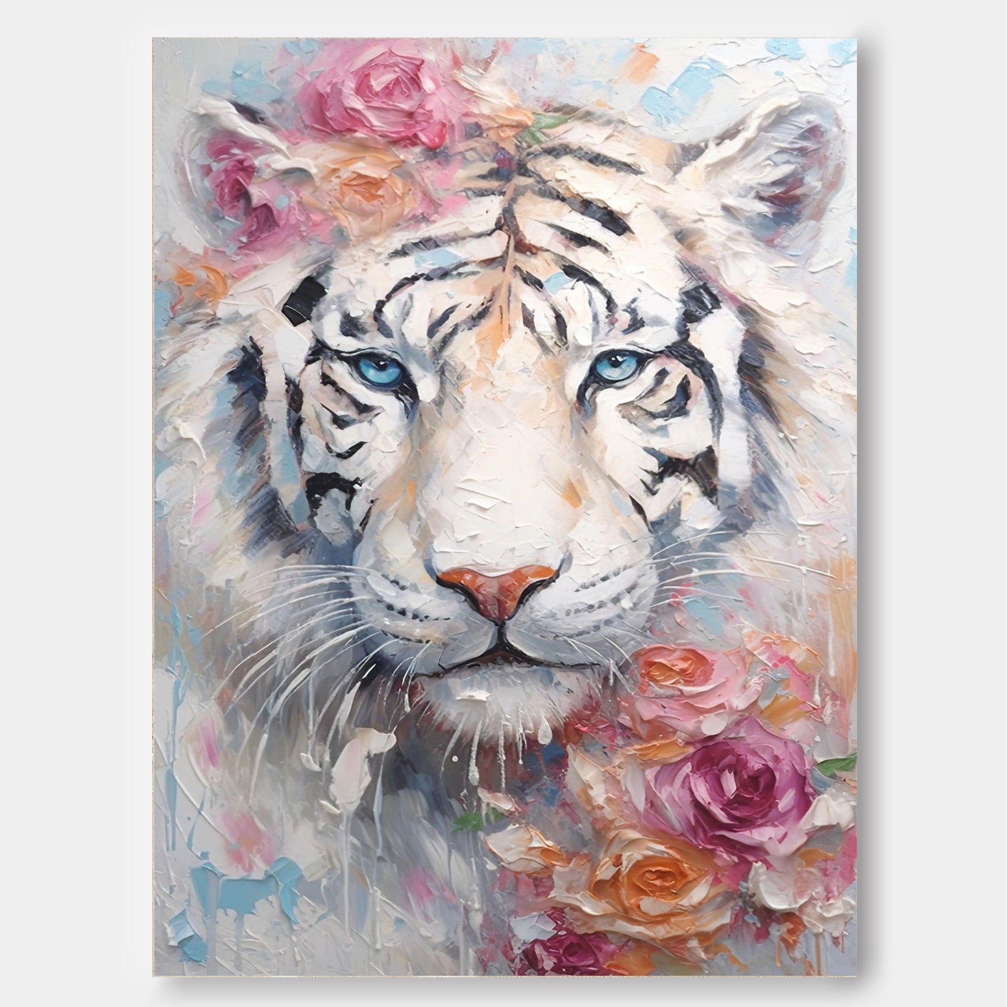 Wallart Majestic Elegance: White Tiger in Bloom