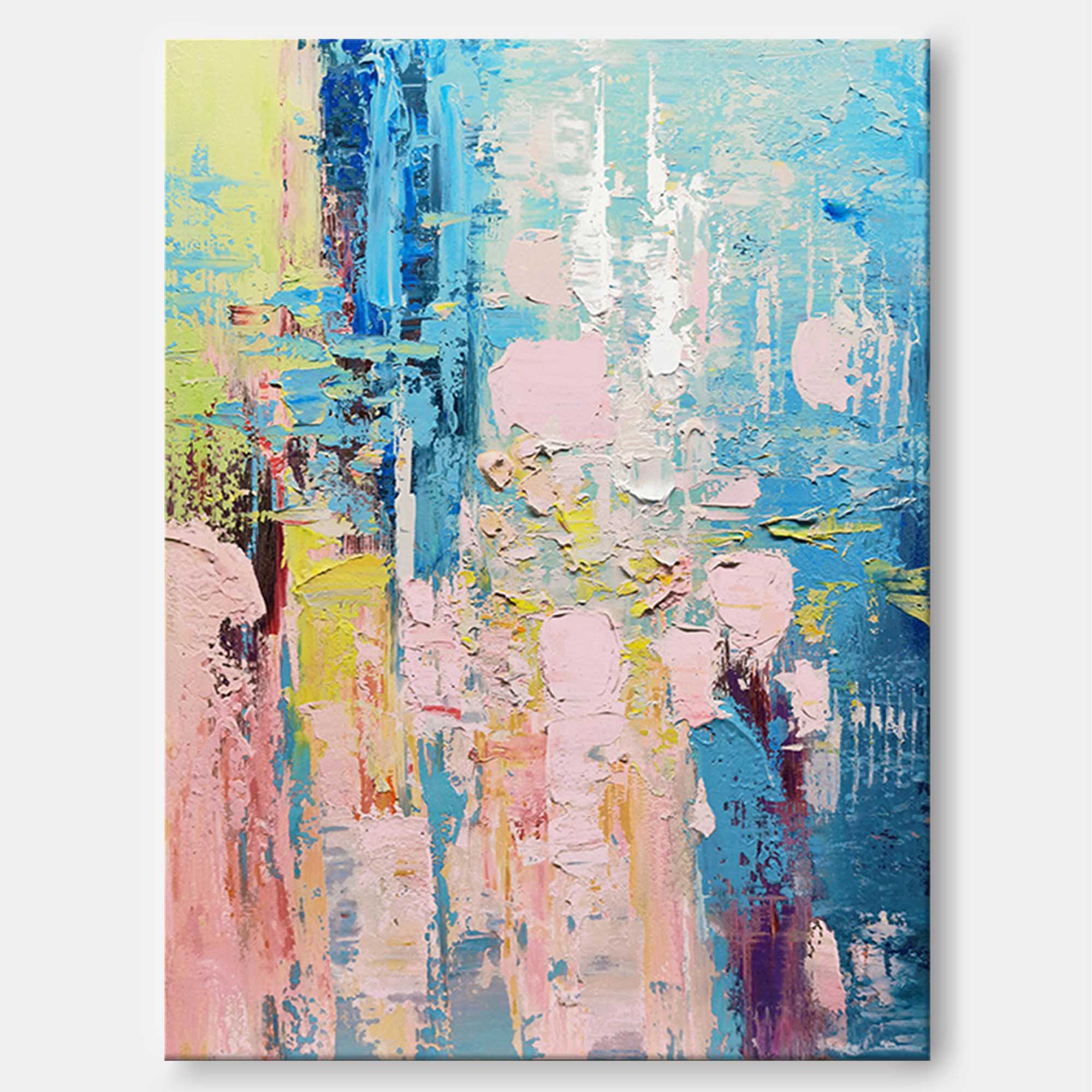 Wallart Serene Blue and Pink Abstract Textured Canvas Art