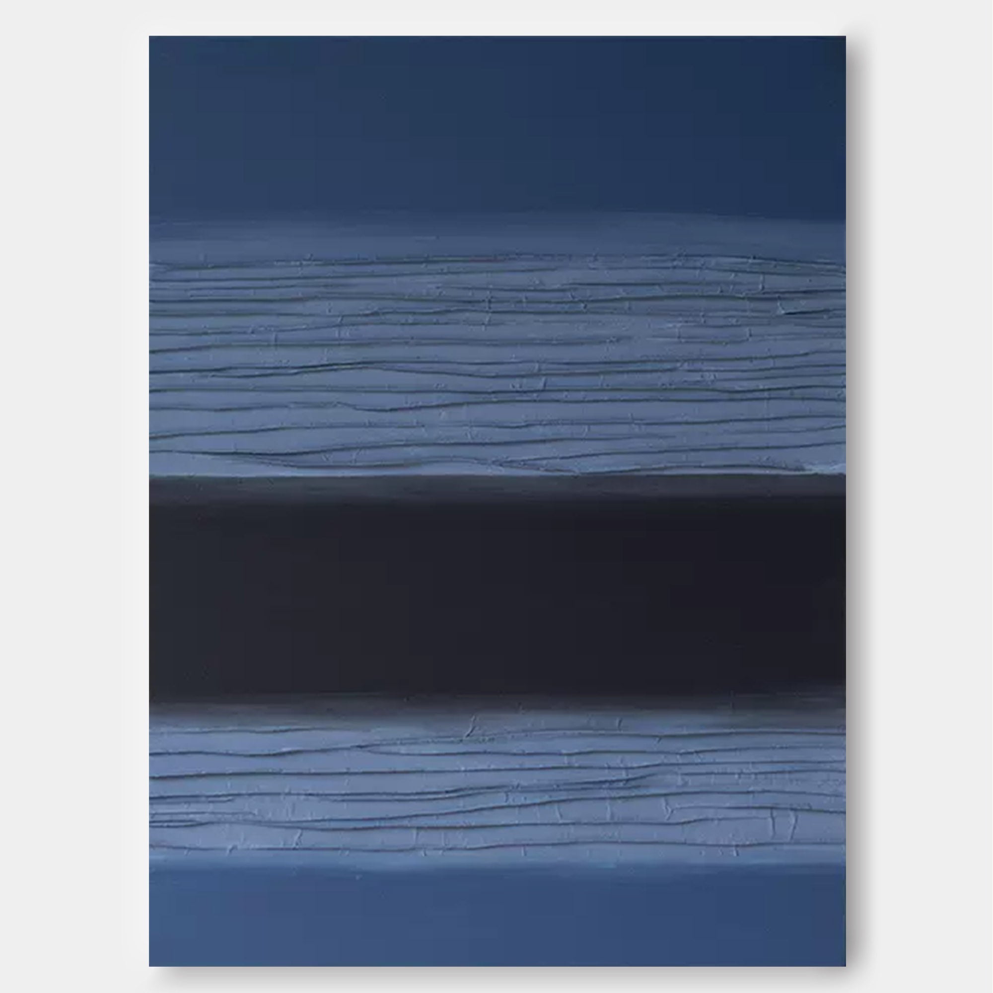 Wallart Modern Blue and Black Minimalist Oil Painting – Textured Abstract Art