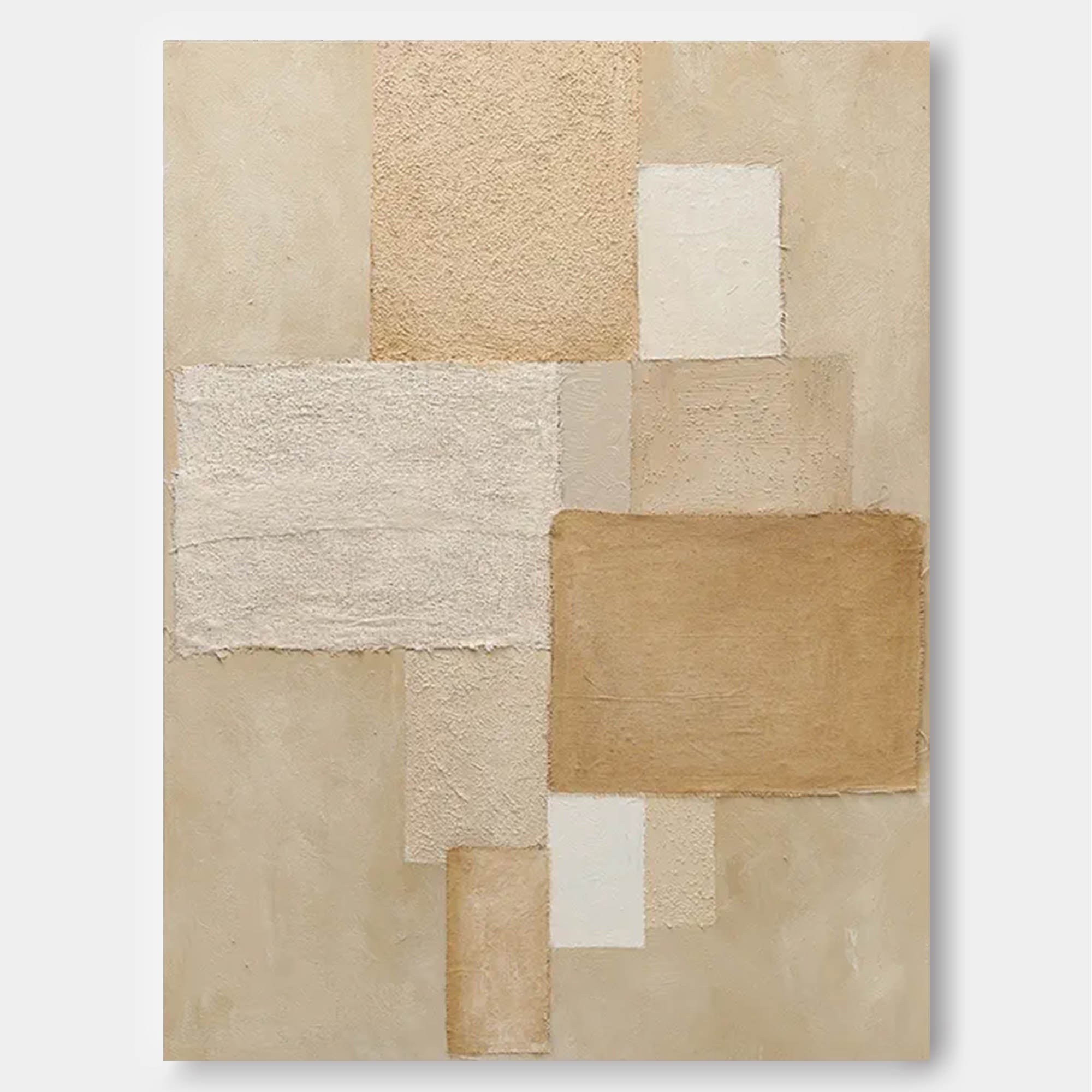 Wallart Neutral Geometric Abstract – Textured Beige & Cream Oil Painting on Canvas