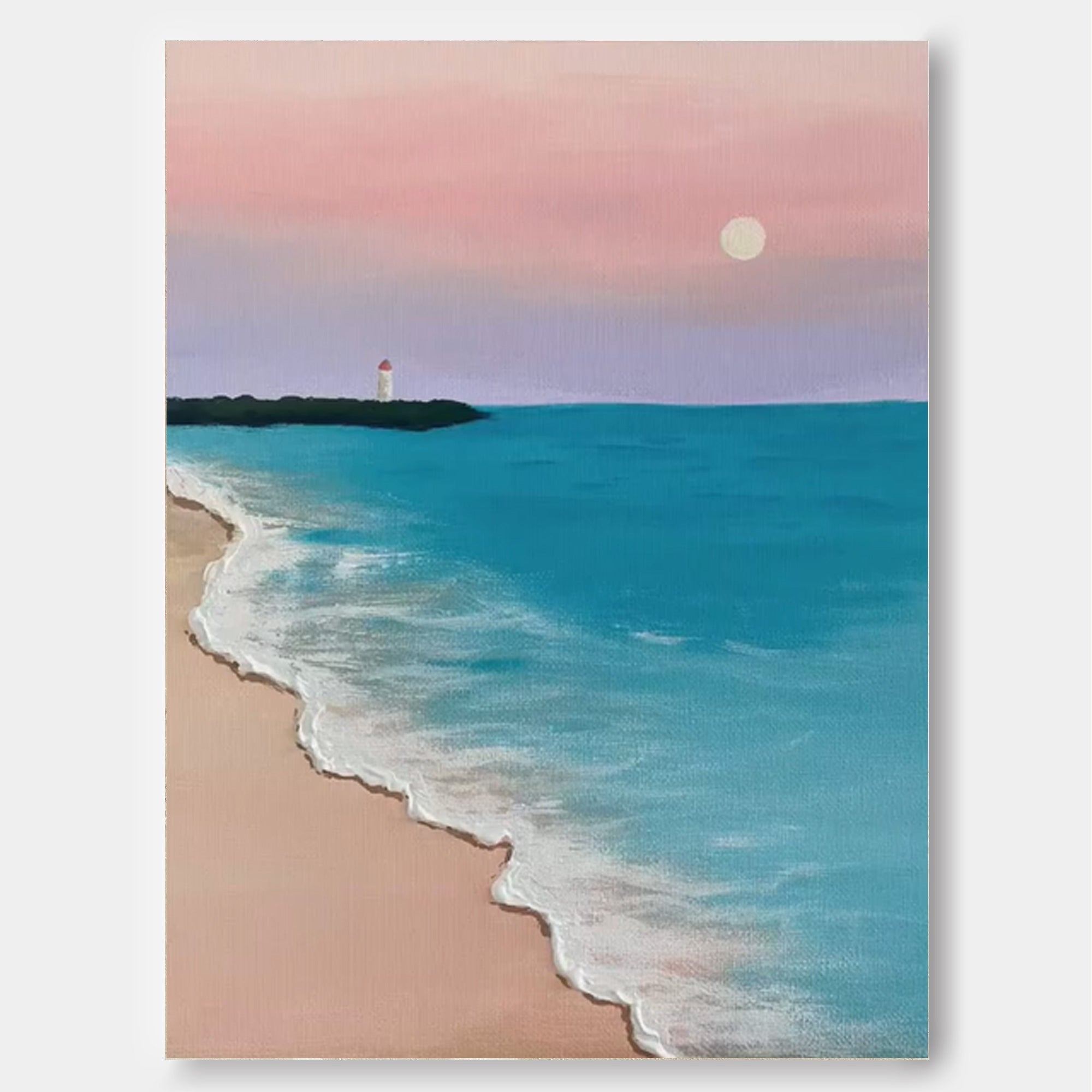 Wallart Serene Beach with Lighthouse Sunset