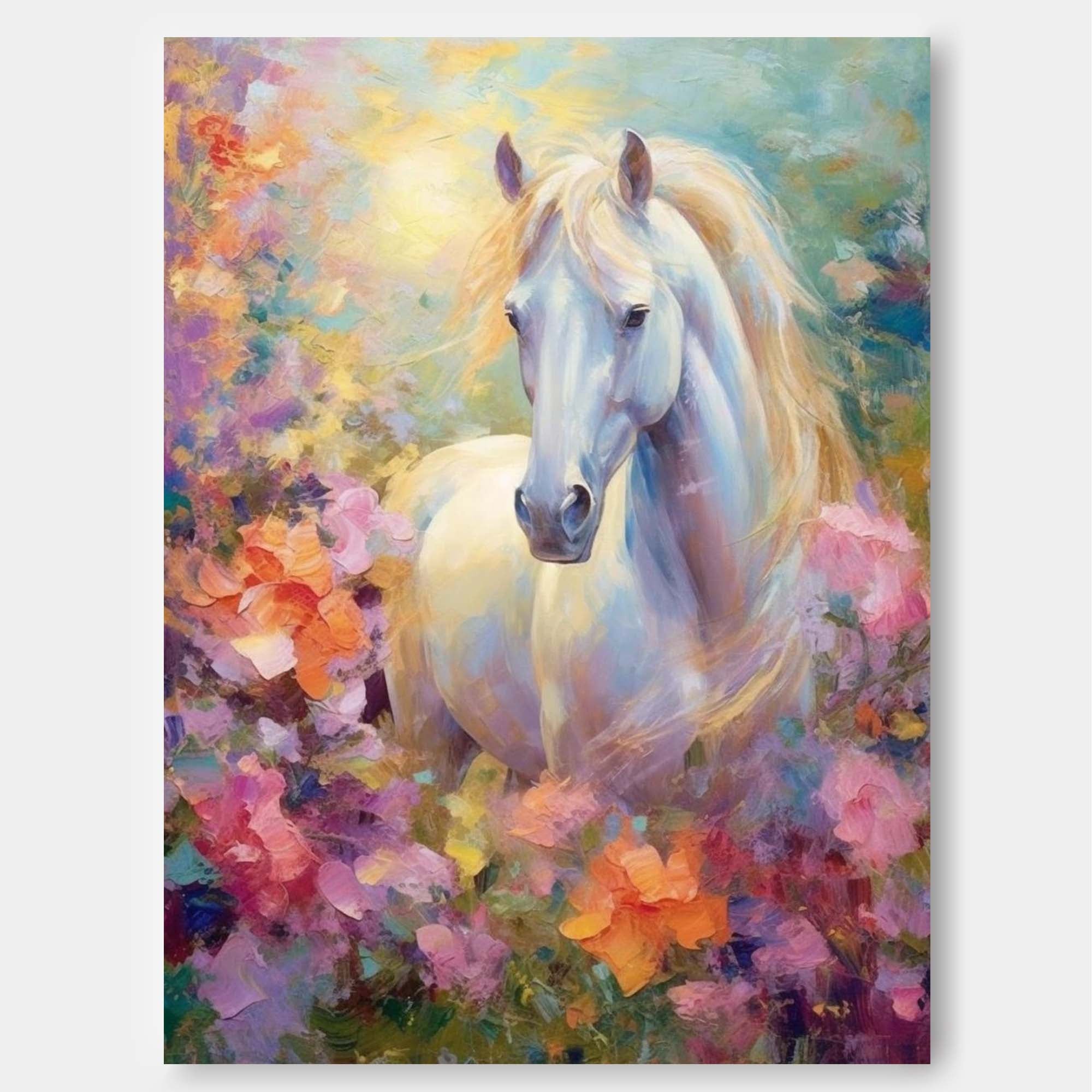 Wallart Majestic White Horse in Blooming Garden