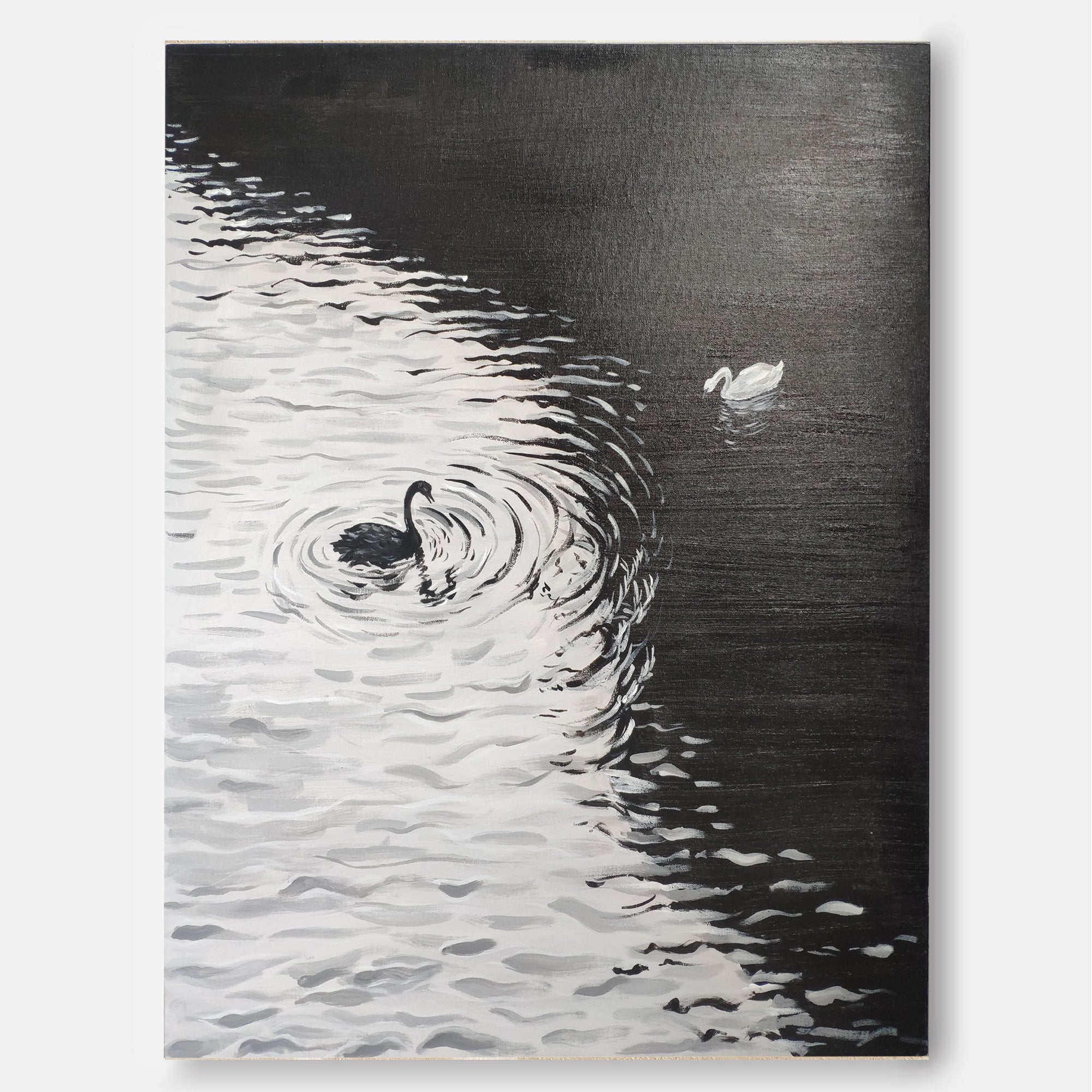 Wallart Monochrome Swans in Serene Waters