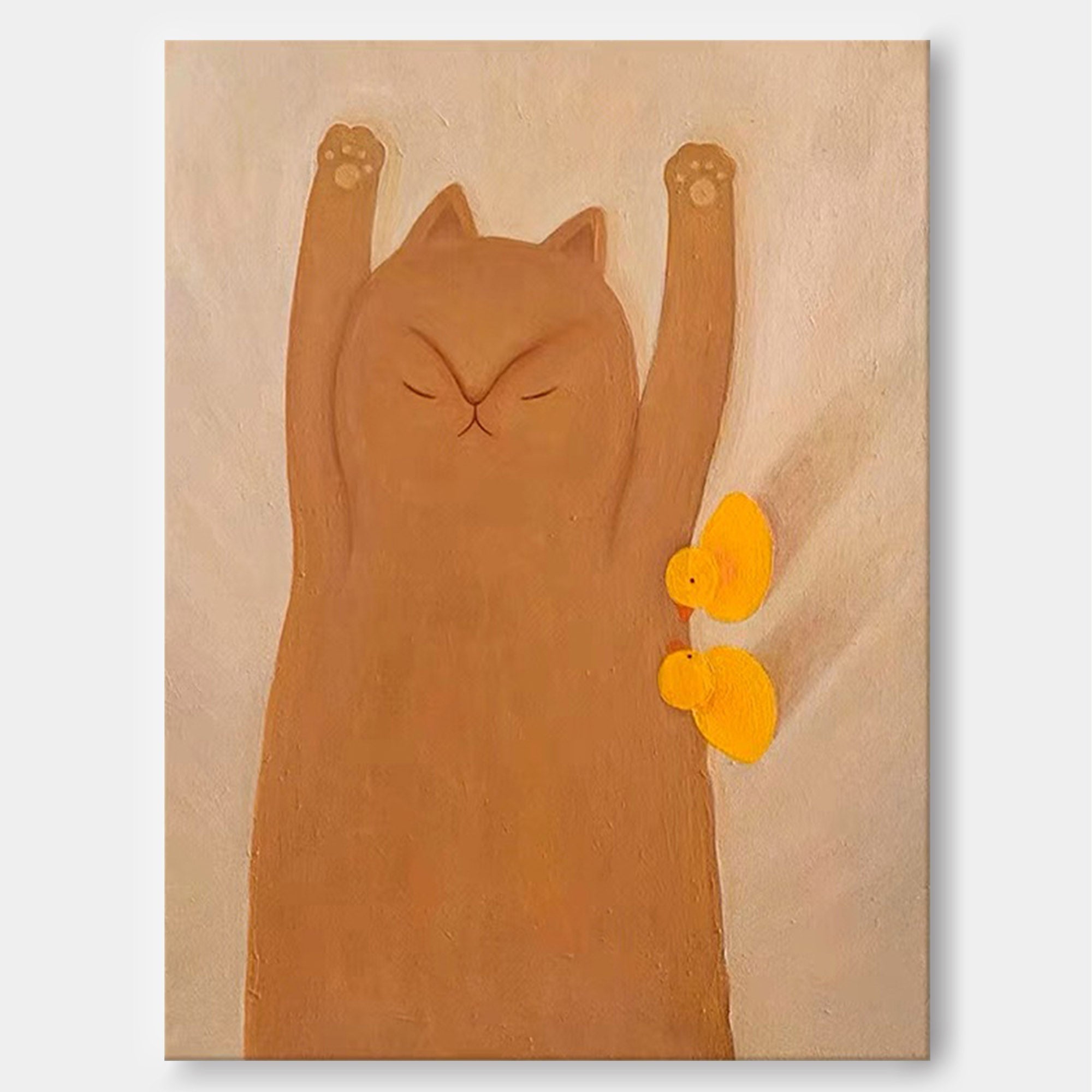 Wallart Adorable Cat and Ducks Minimalist Canvas Art