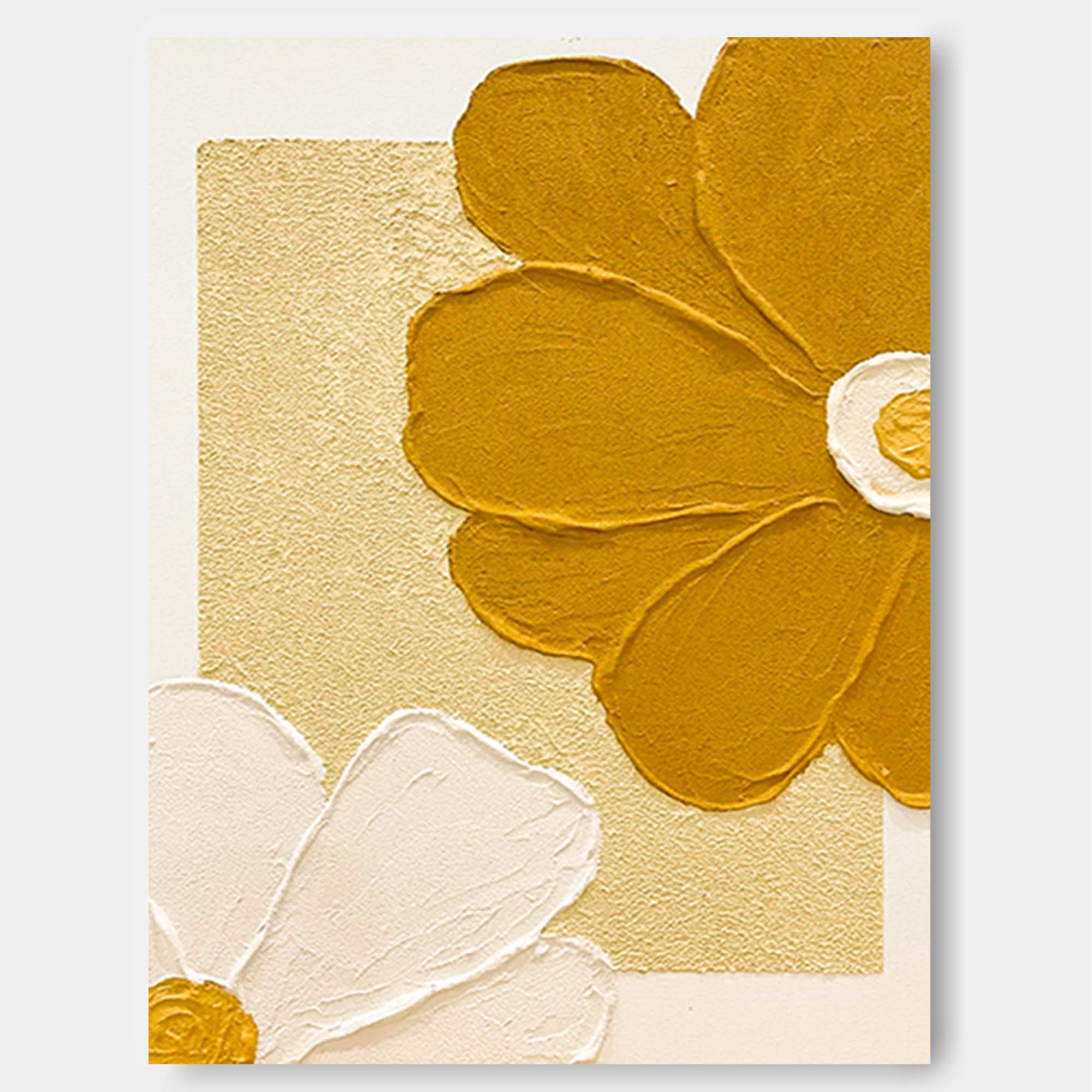 Wallart Golden and White Floral Relief Art