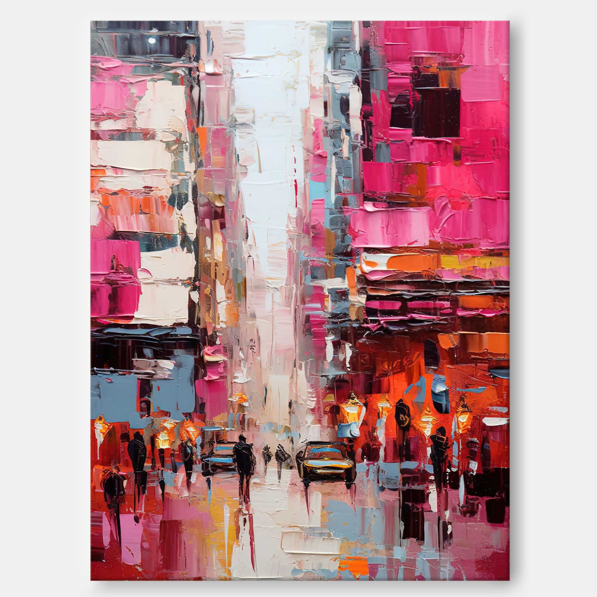 Wallart City Streets in Pink Hues Oil Painting