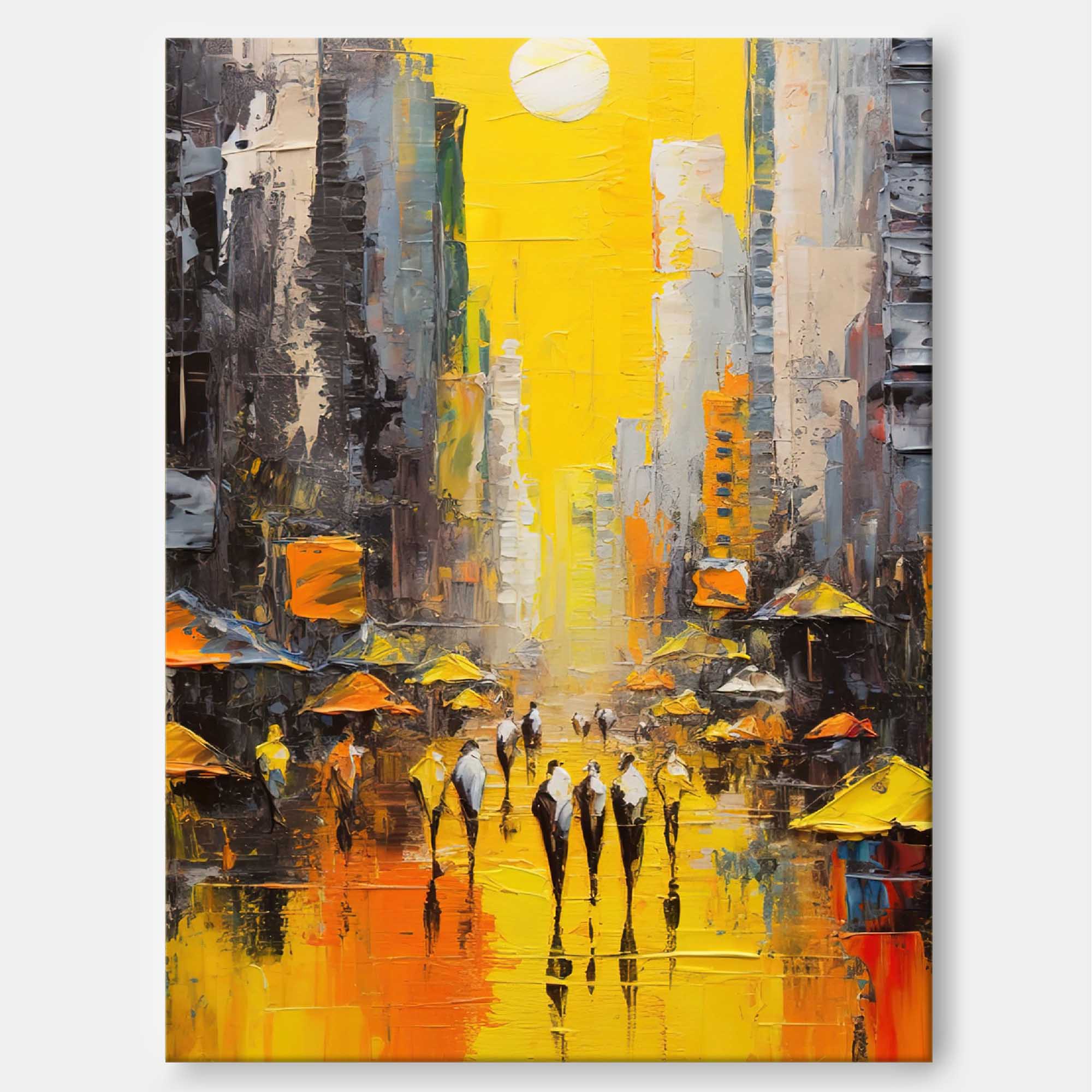 Wallart Sunlit Cityscape Abstract Oil Painting