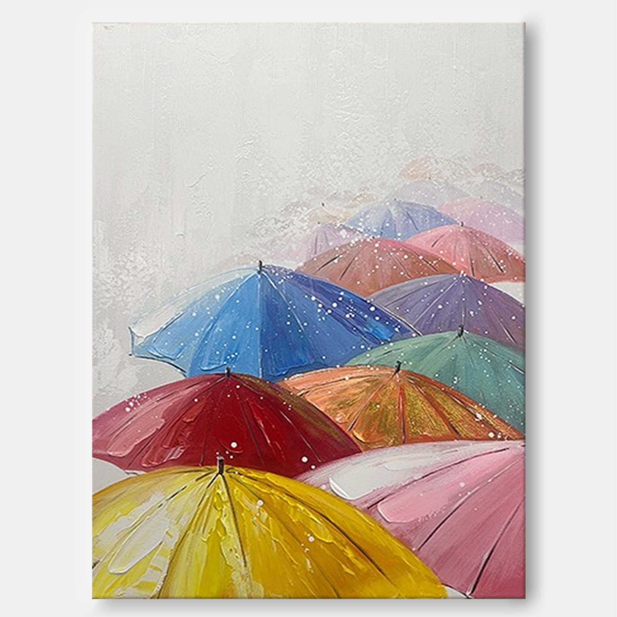 Wallart Colorful Umbrellas in the Rain Canvas Art
