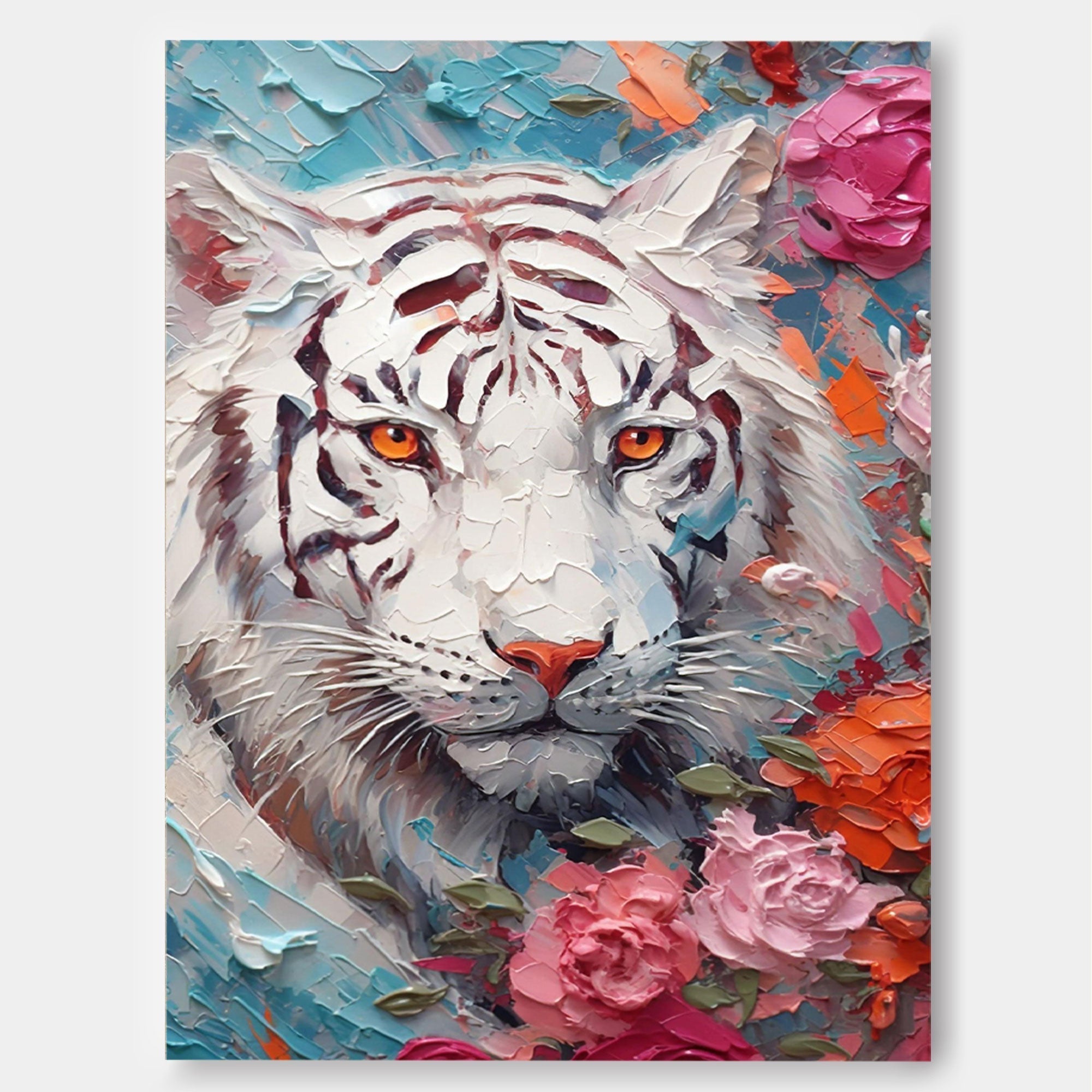 Wallart White Tiger in Blossoms: Bold Elegance