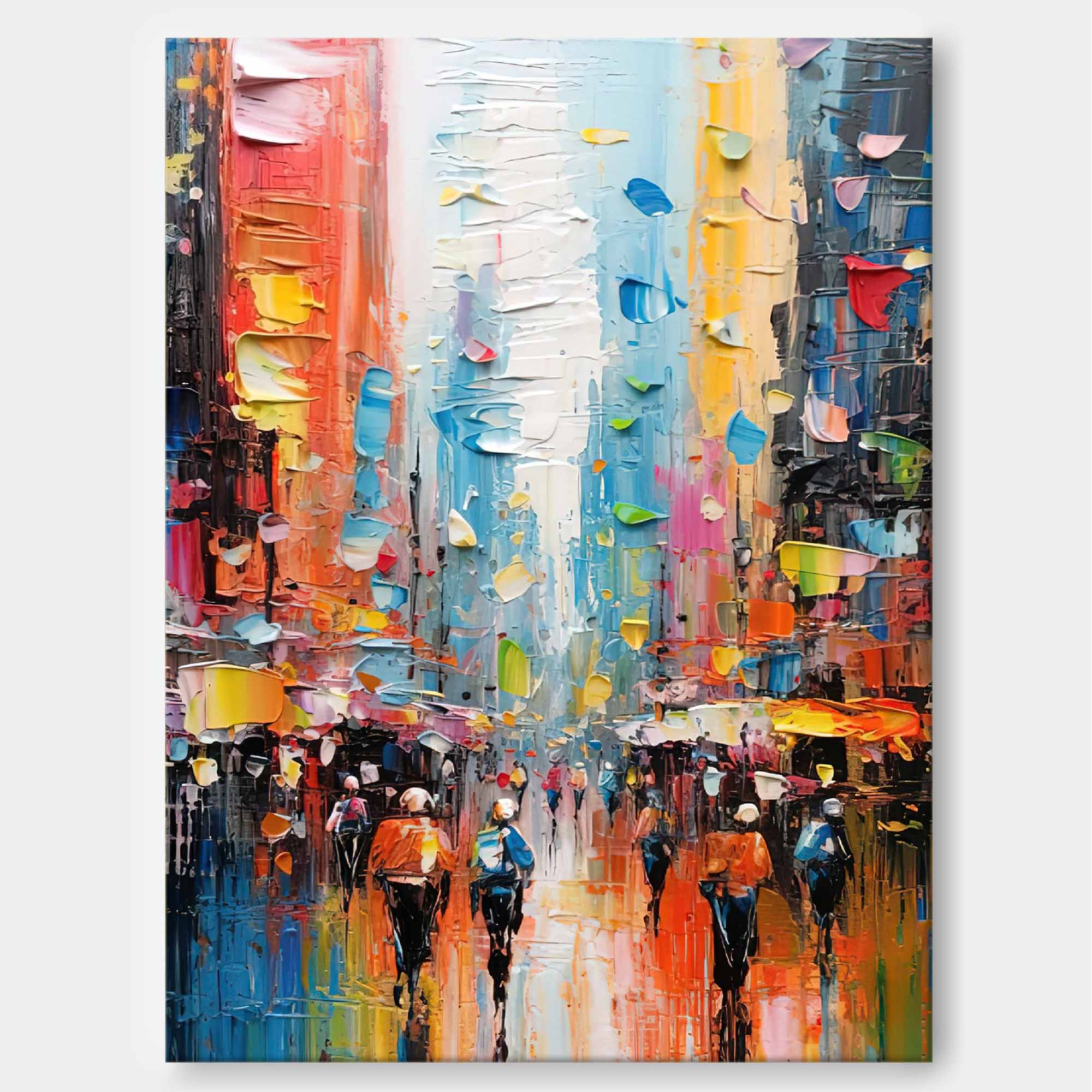 Wallart Abstract Vibrant City Rain Oil Painting