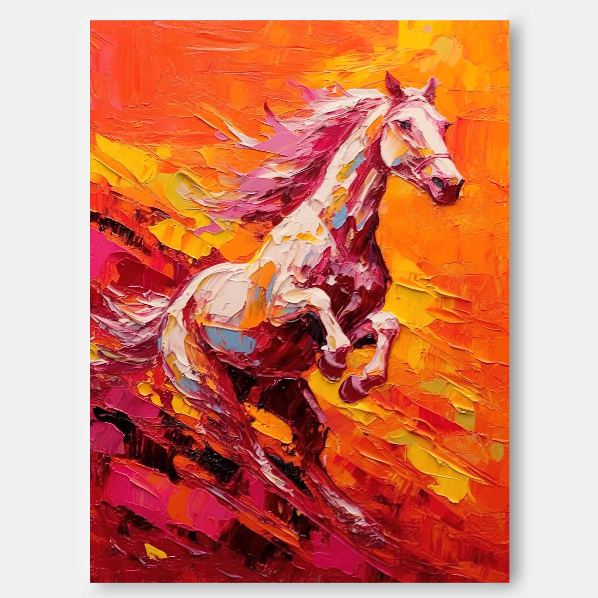 Wallart Fiery Gallop – Dynamic Horse Oil Painting on Canvas
