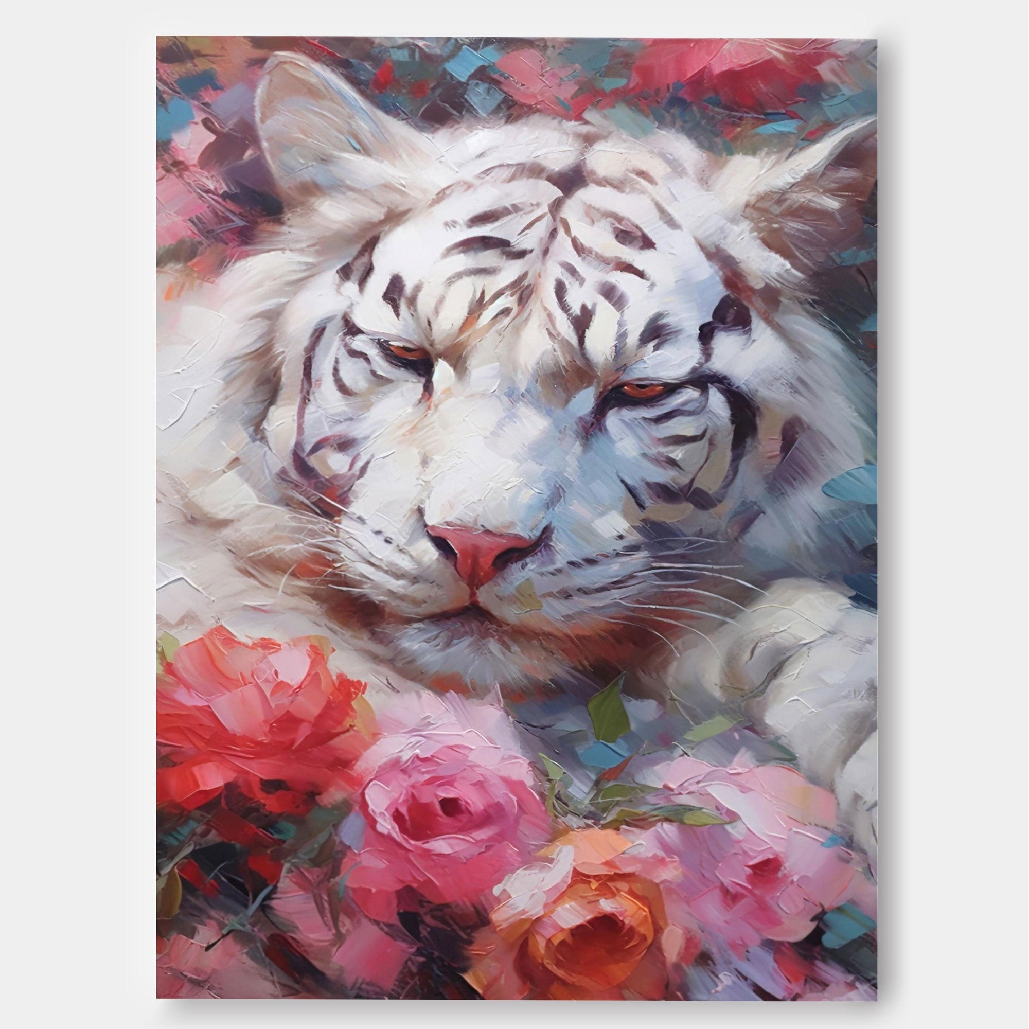 Wallart White Tiger in Blooming Roses