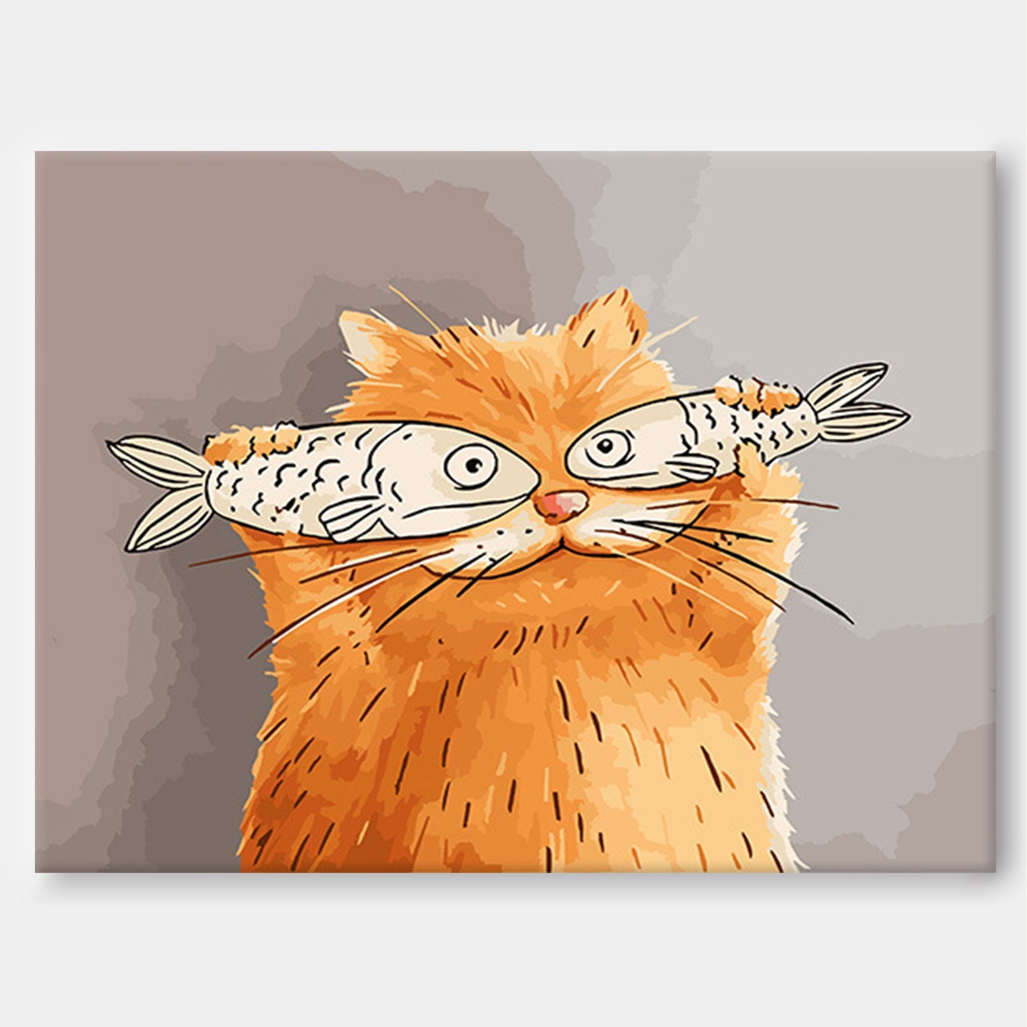 Wallart Whimsical Cat with Fish Art Print
