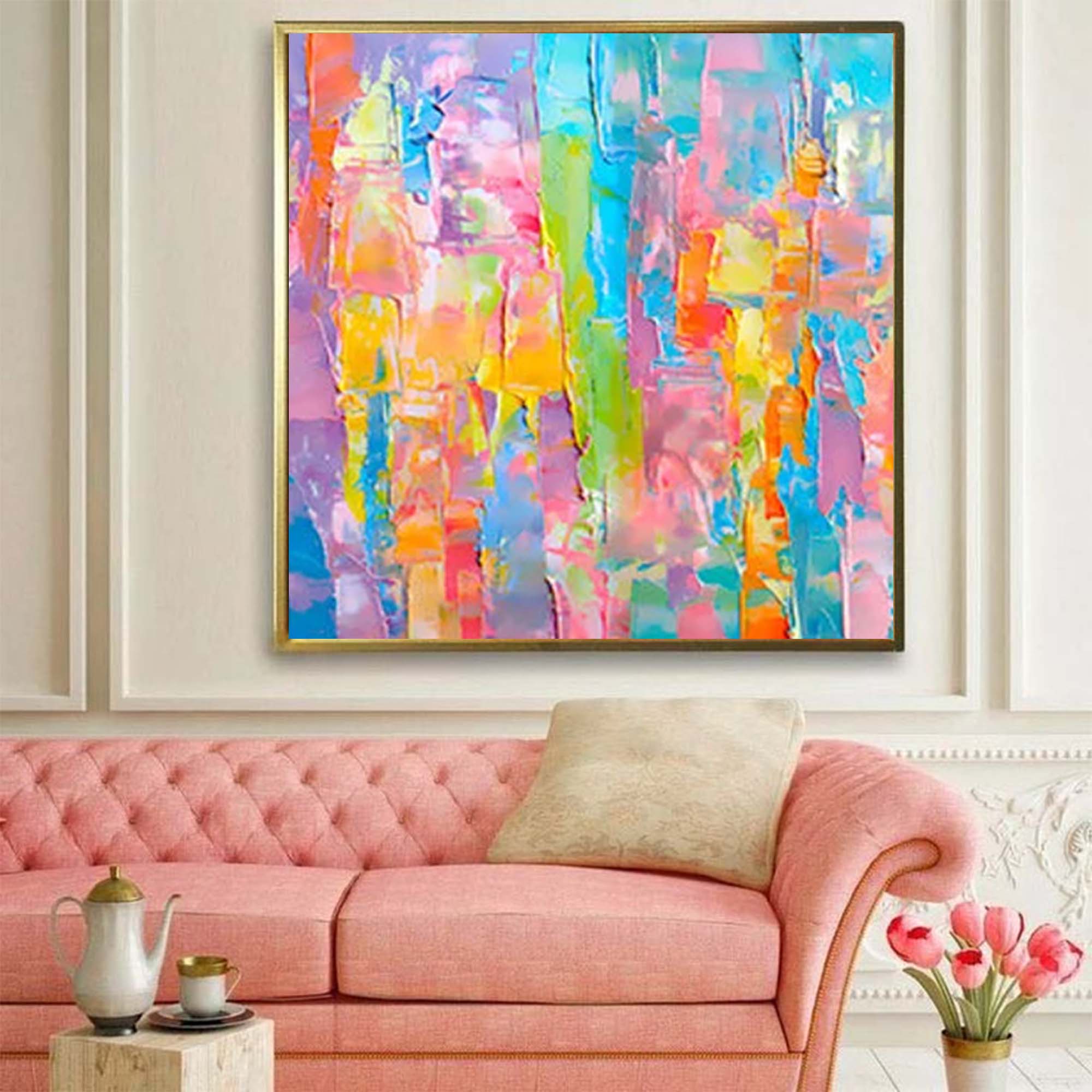 Wallart Vibrant Pastel Abstract Palette Knife Art