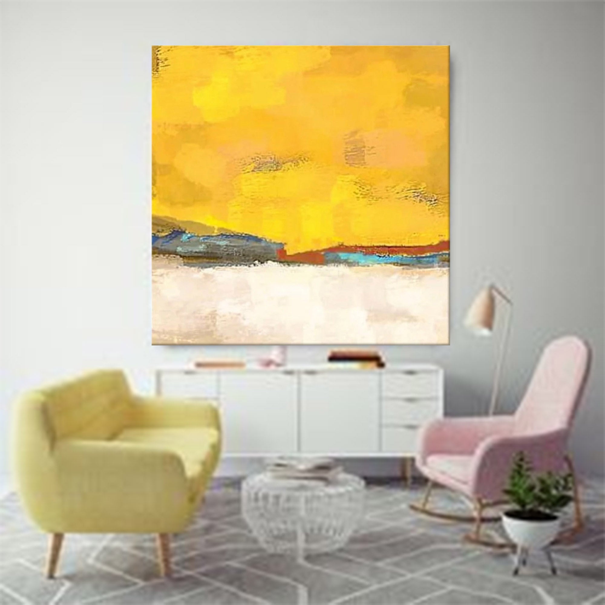 Wallart Golden Horizon: Abstract Sunset Serenity