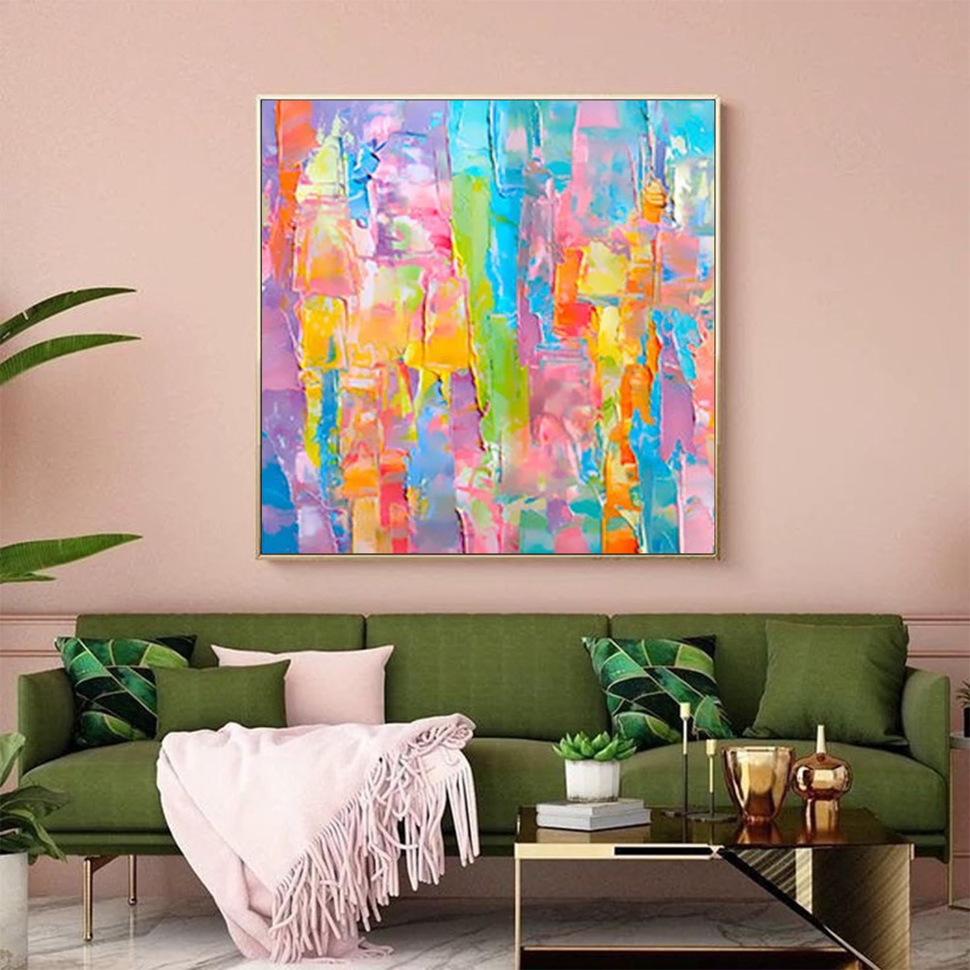 Wallart Vibrant Pastel Abstract Palette Knife Art