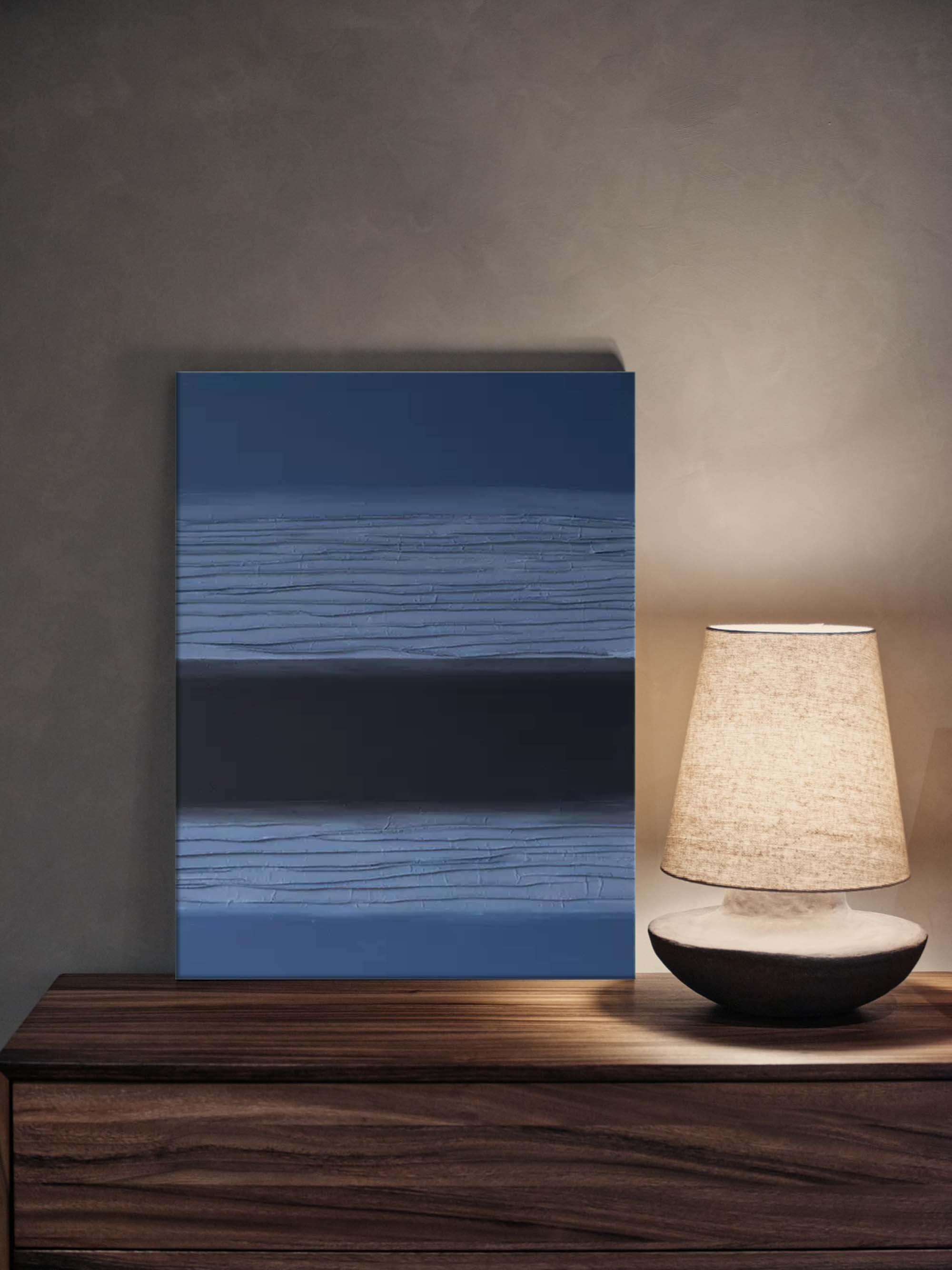 Wallart Modern Blue and Black Minimalist Oil Painting – Textured Abstract Art