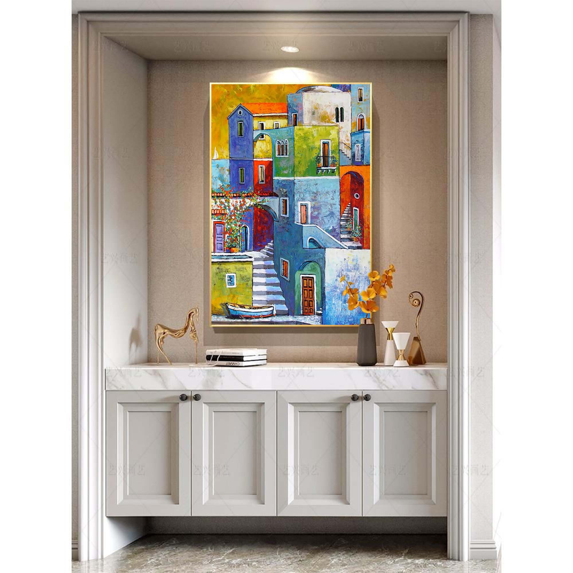 Wallart Colorful Mediterranean Townscape Art