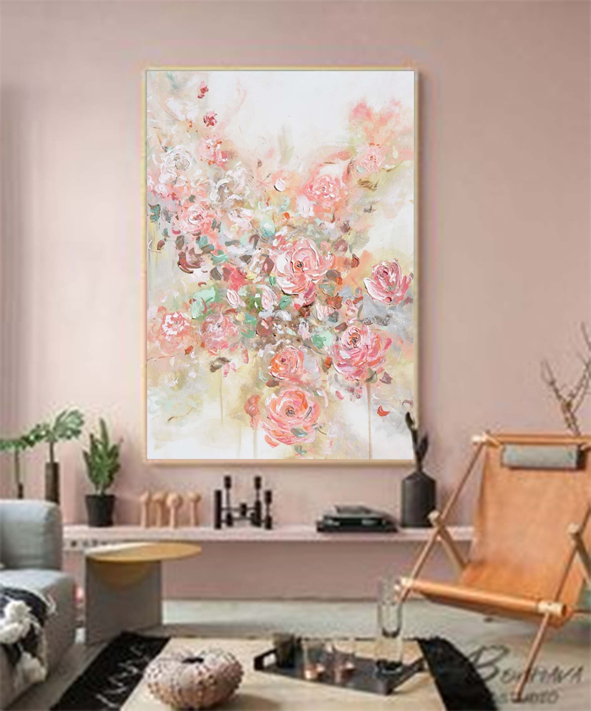 Wallart Elegant Blush Floral Abstract Canvas Art