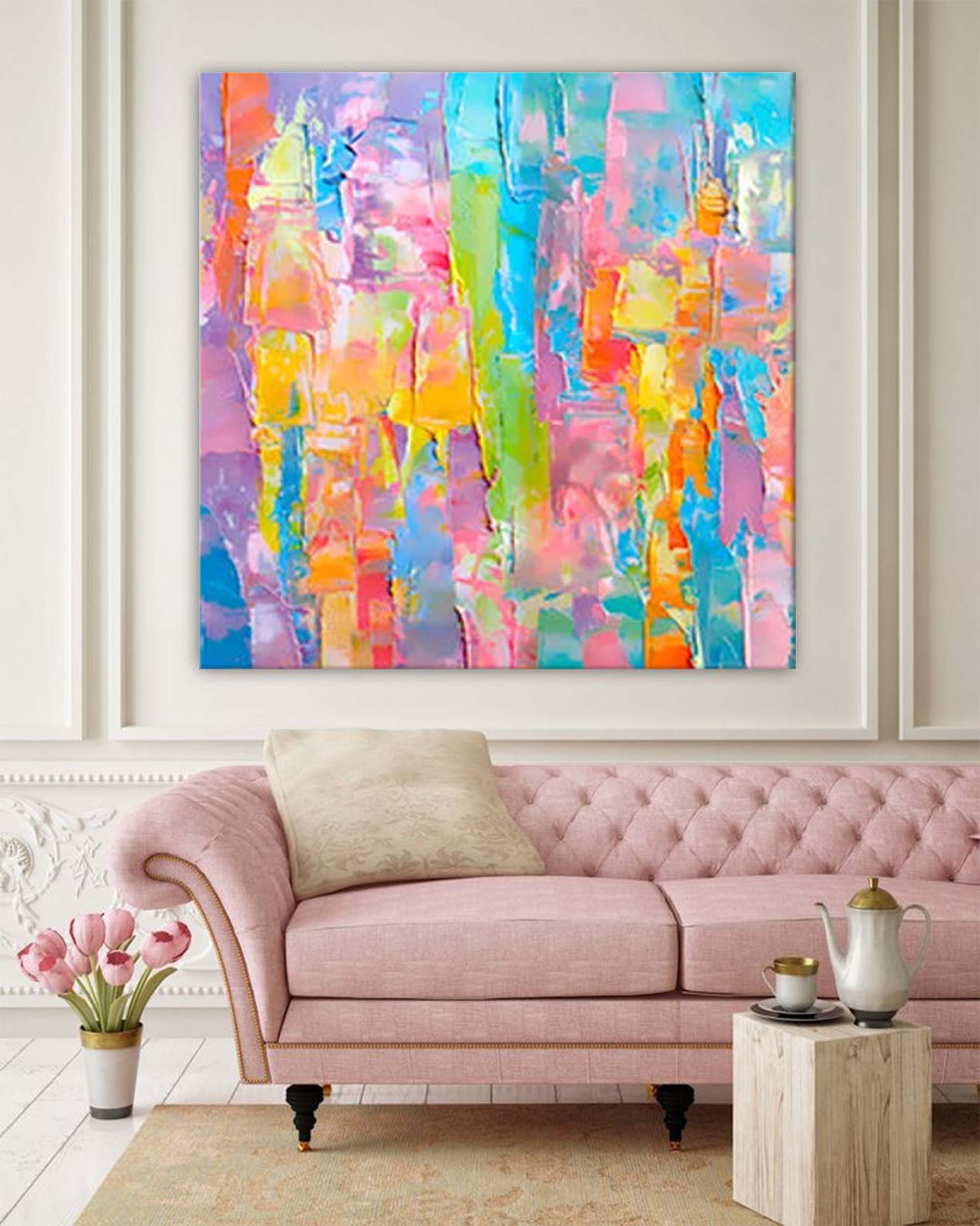Wallart Vibrant Pastel Abstract Palette Knife Art