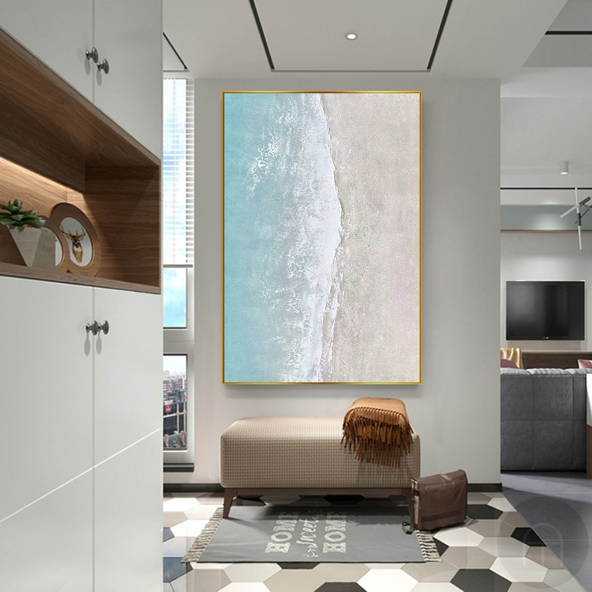 Wallart Serene Coastal Aerial View Art