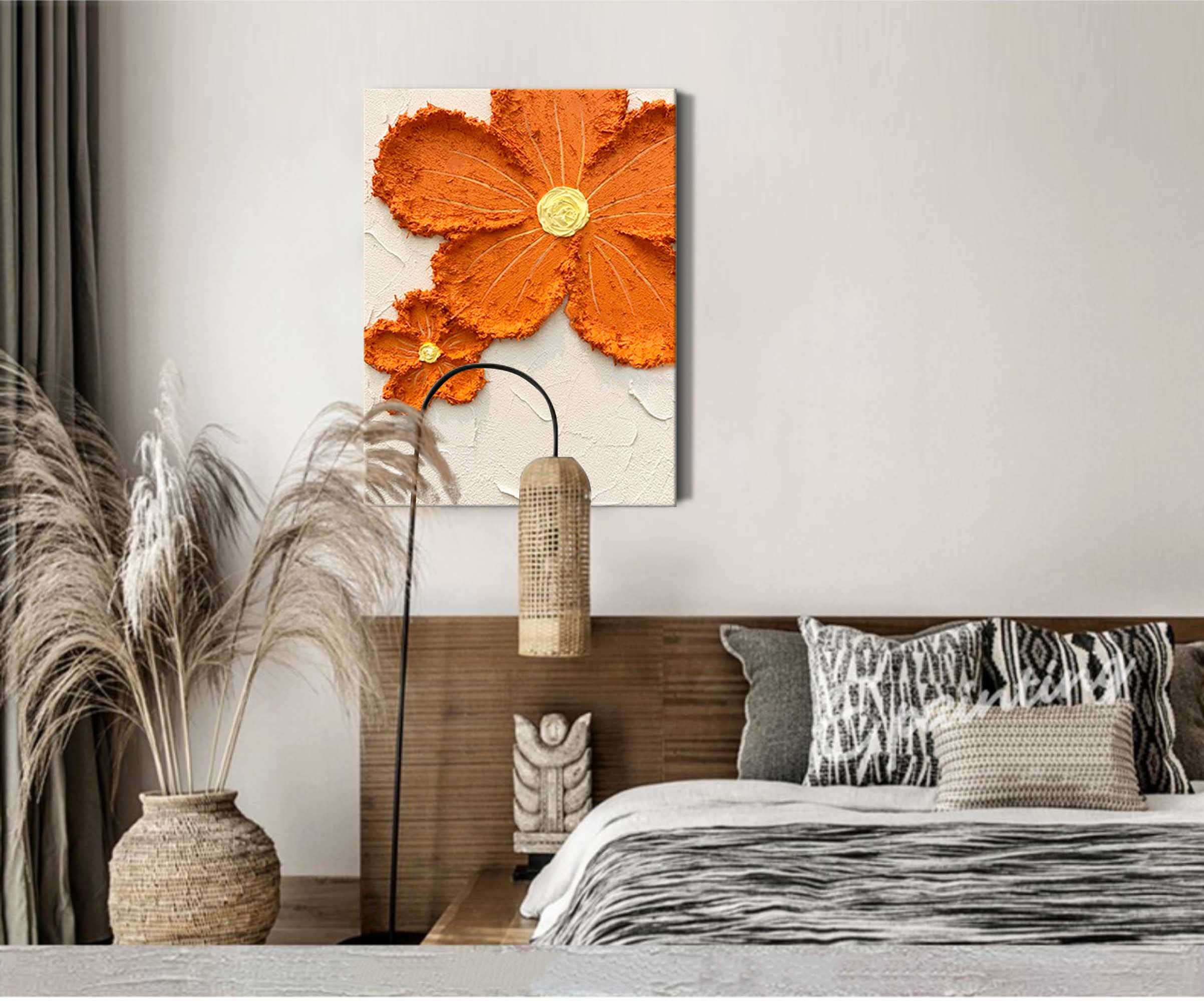 Wallart Textured Floral Art in Orange Hues