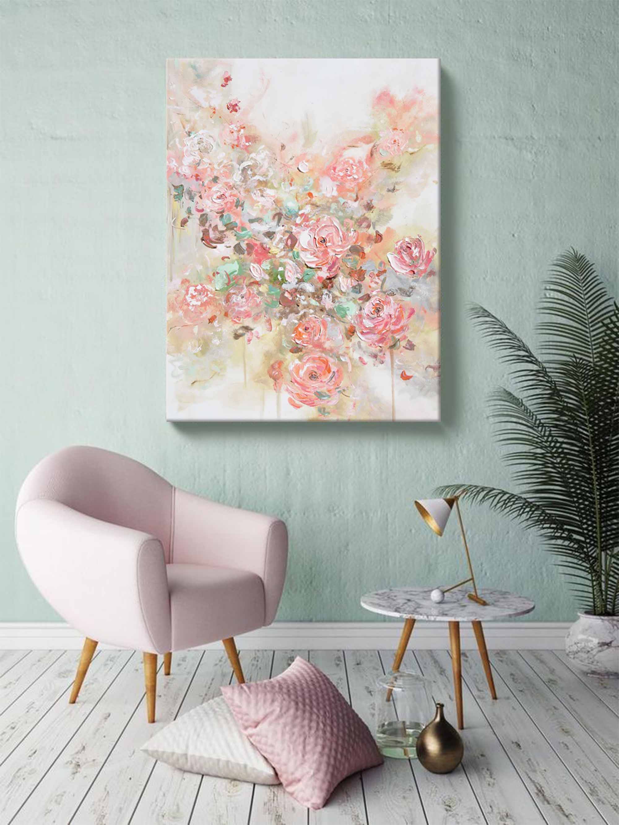 Wallart Elegant Blush Floral Abstract Canvas Art