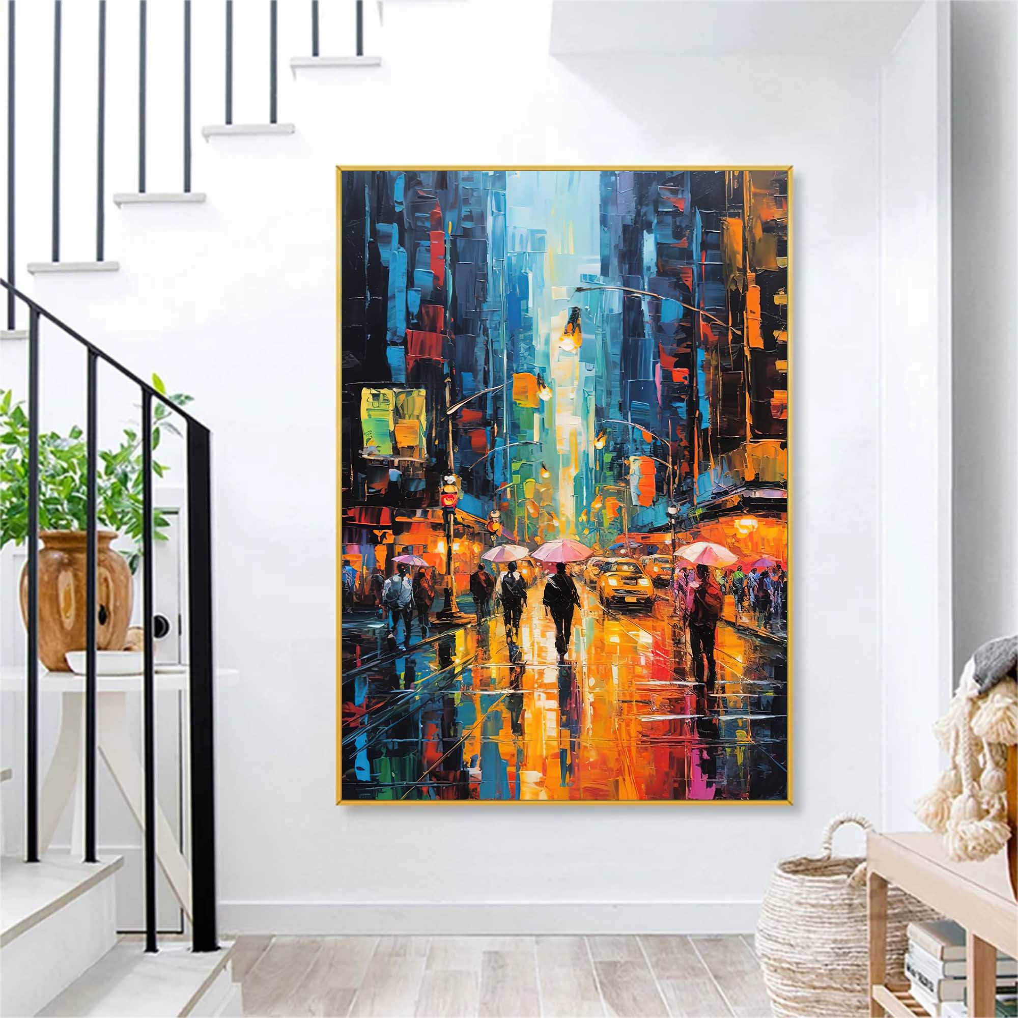 Wallart City Lights Rainy Street Canvas