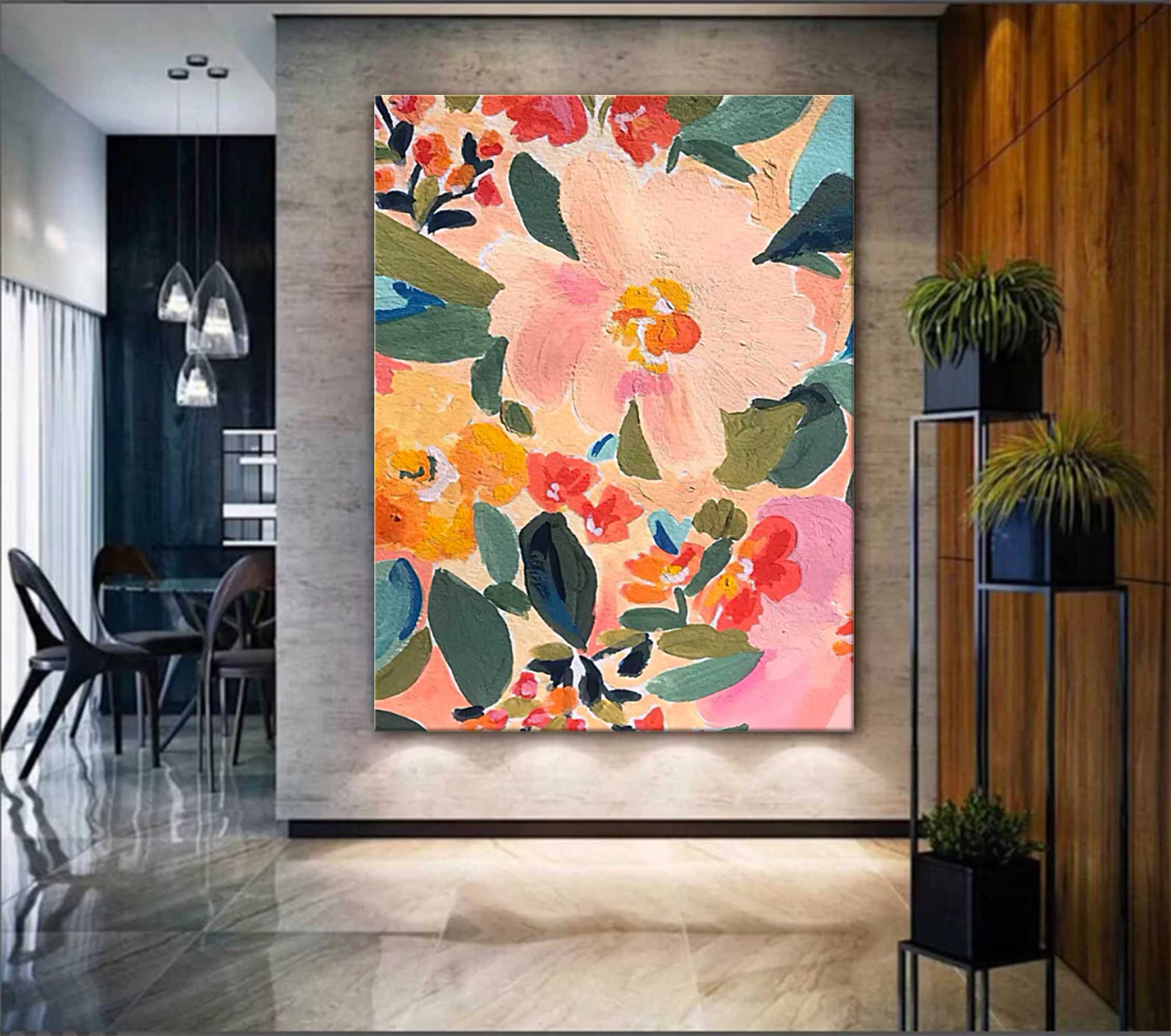 Wallart Vibrant Floral Abstract Canvas Art