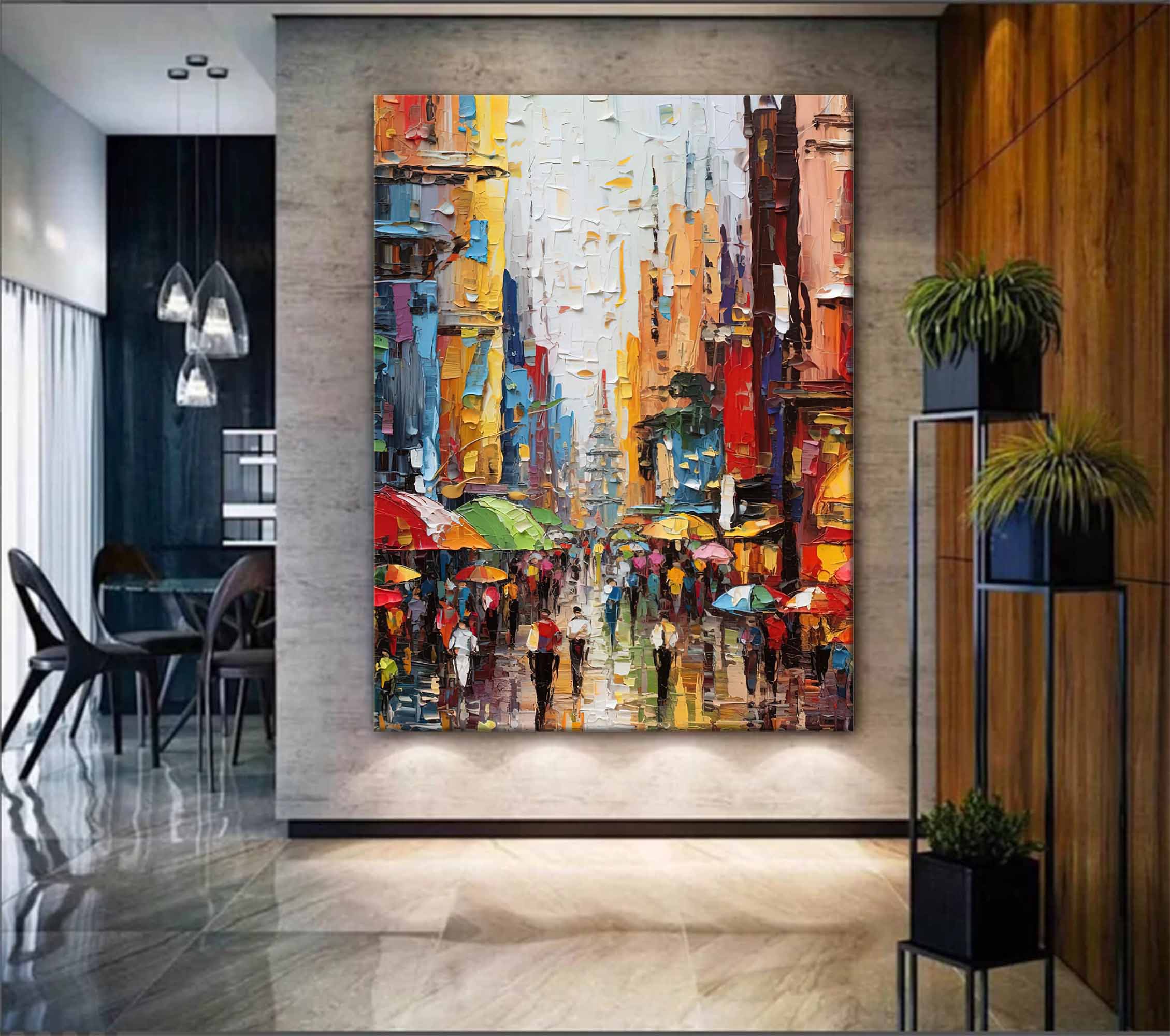 Wallart Colorful Street Scene Oil Painting