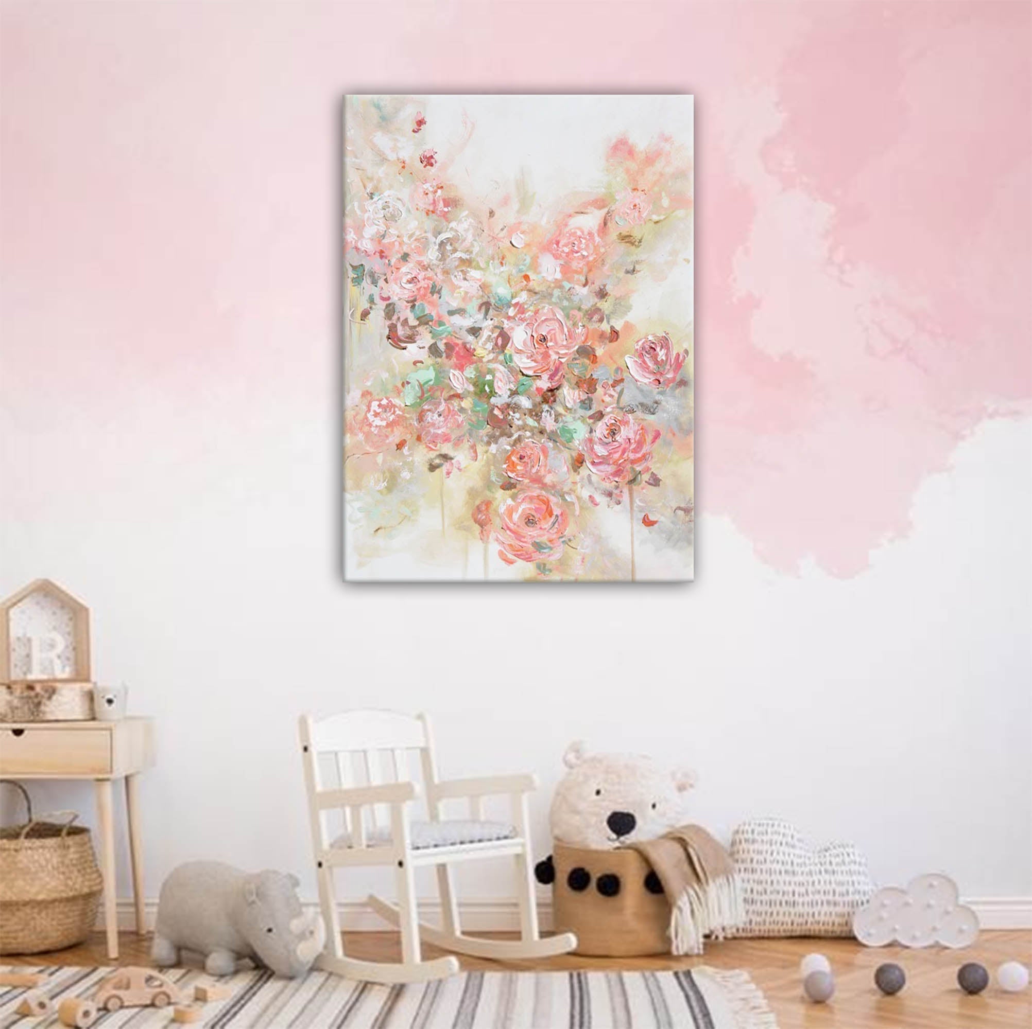 Wallart Elegant Blush Floral Abstract Canvas Art