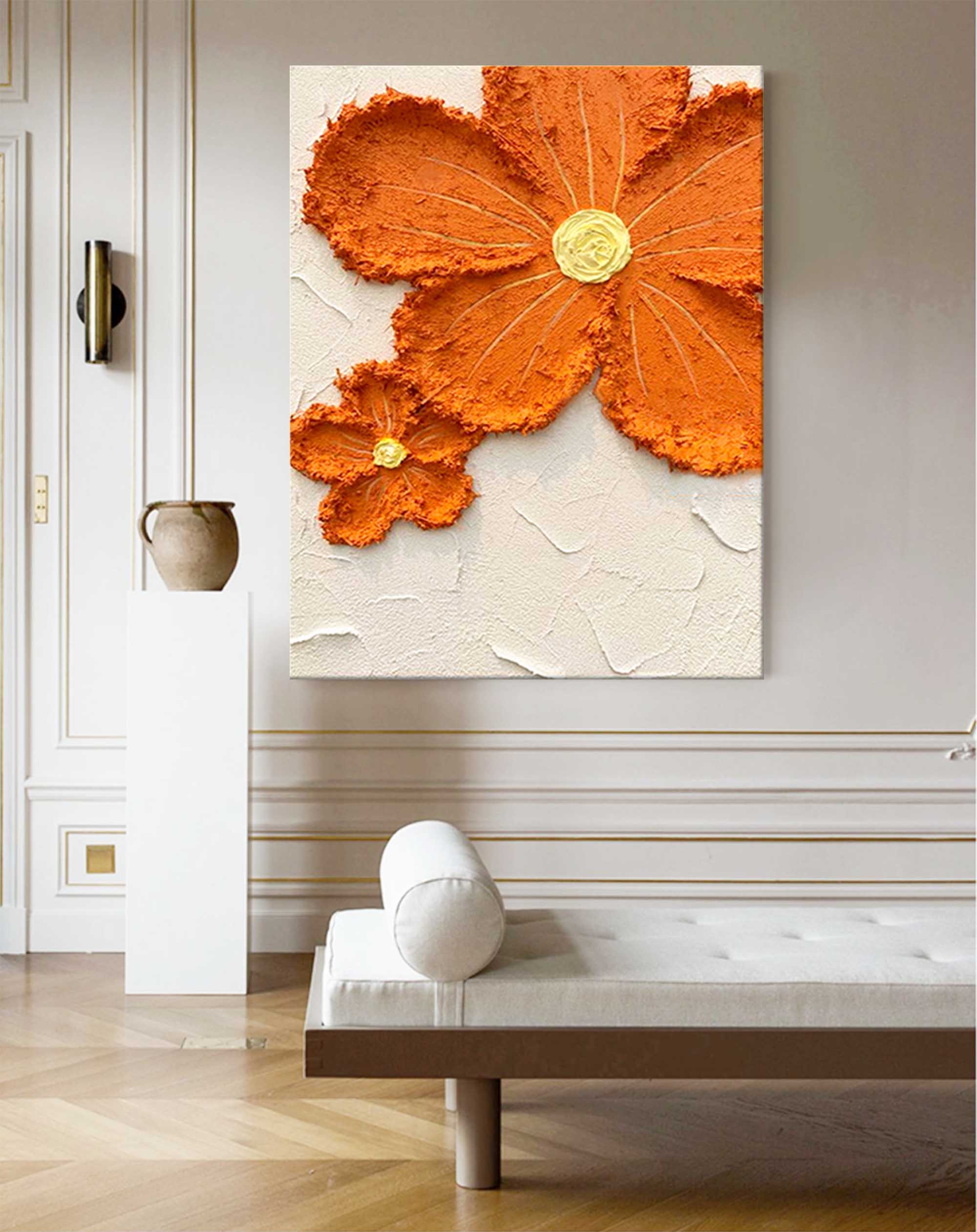 Wallart Textured Floral Art in Orange Hues