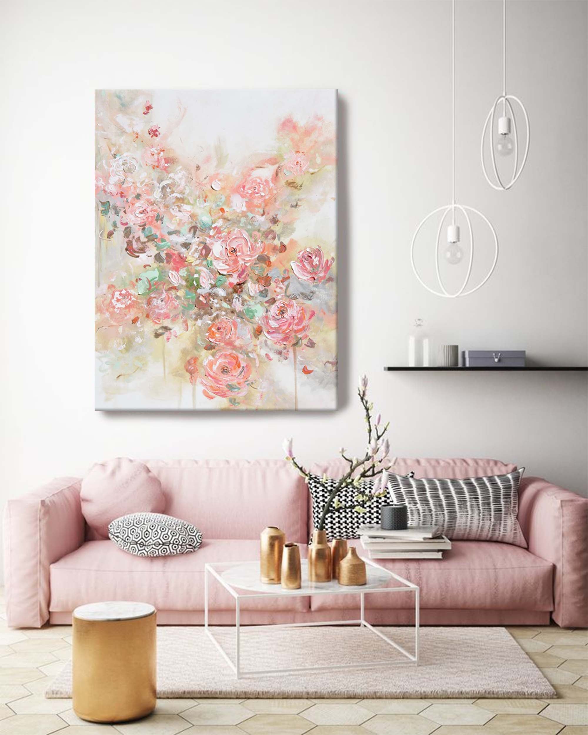 Wallart Elegant Blush Floral Abstract Canvas Art