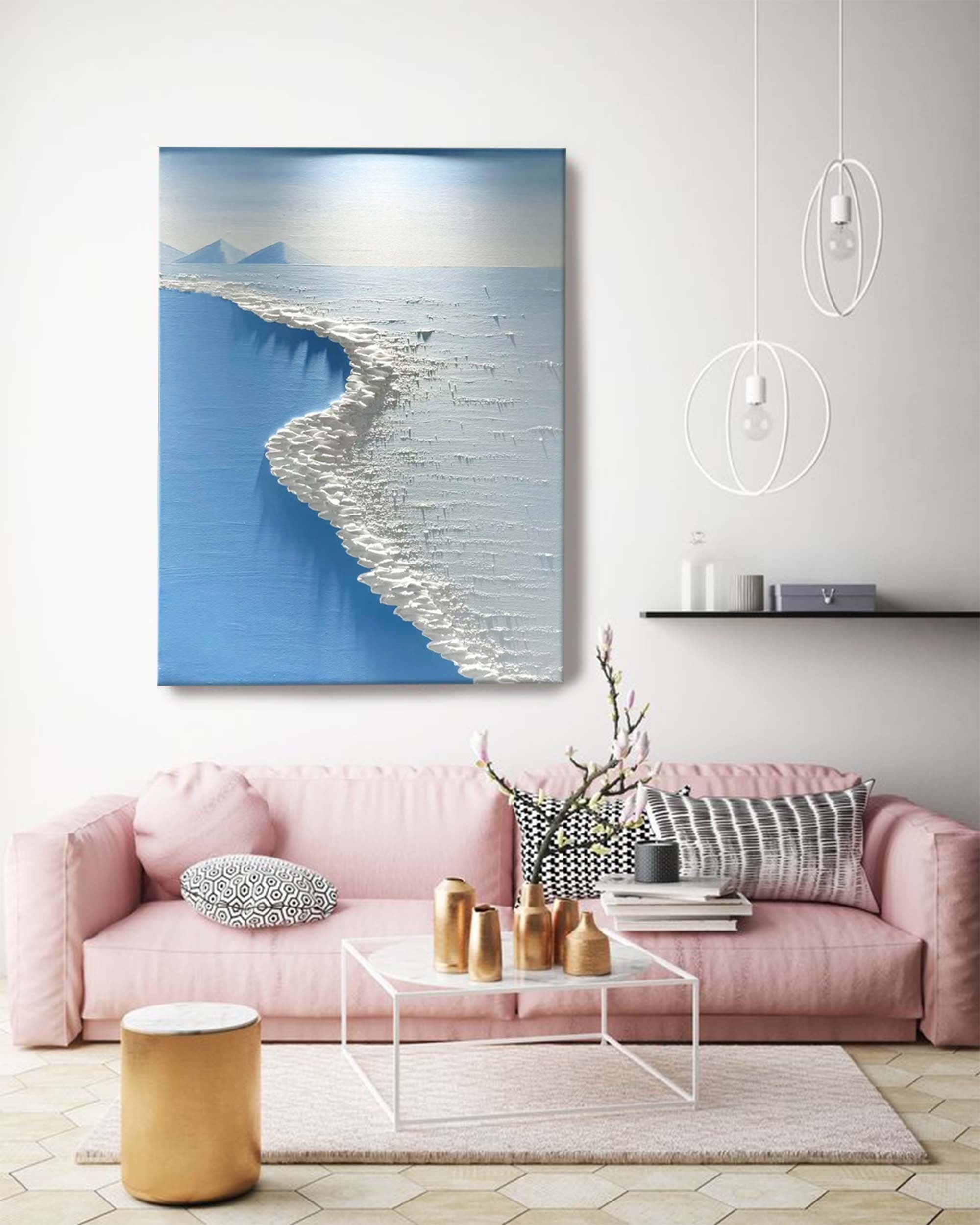 Wallart Textured Coastline: Abstract Ocean Serenity