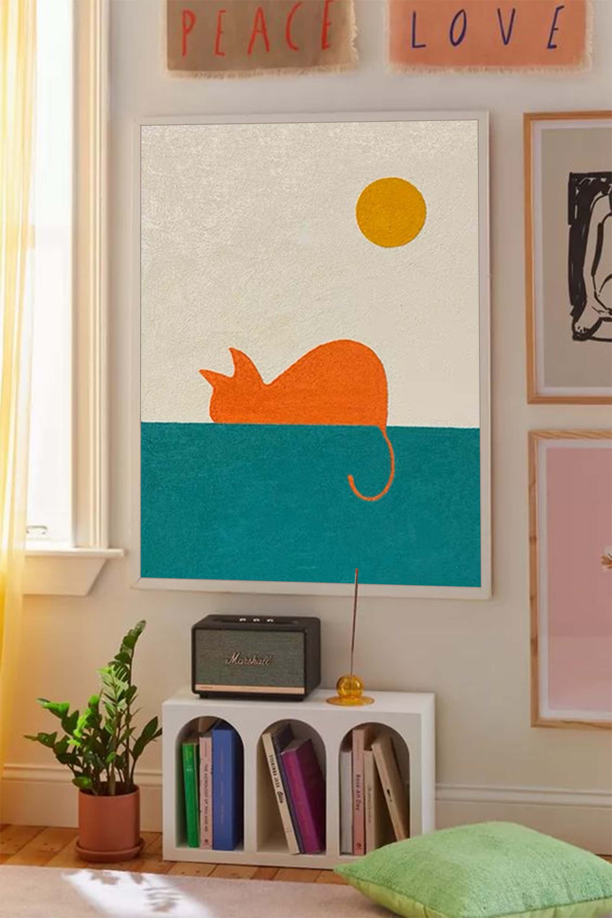 Wallart Minimalist Orange Cat in Sun Canvas Art