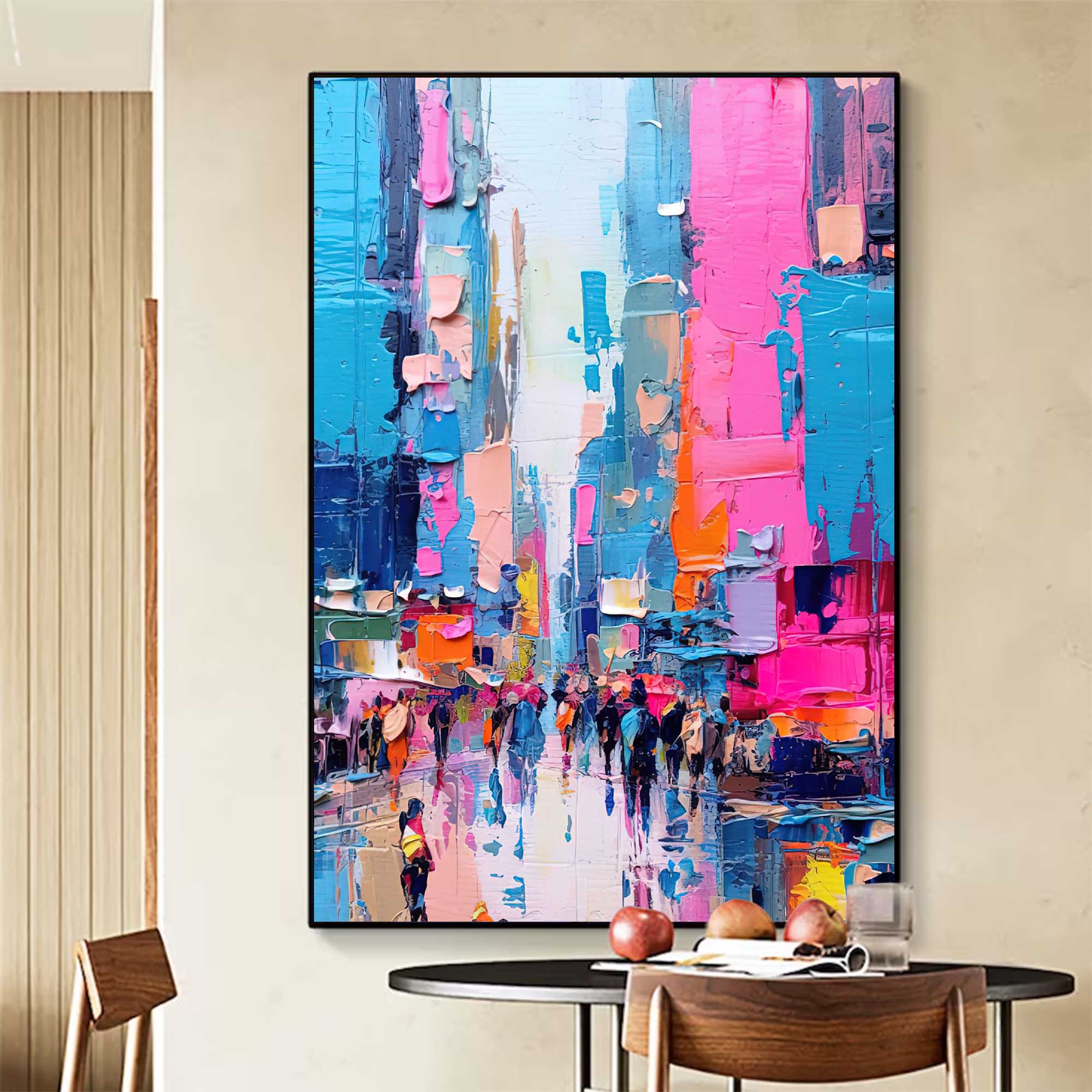 Wallart Vibrant City Life Oil Painting