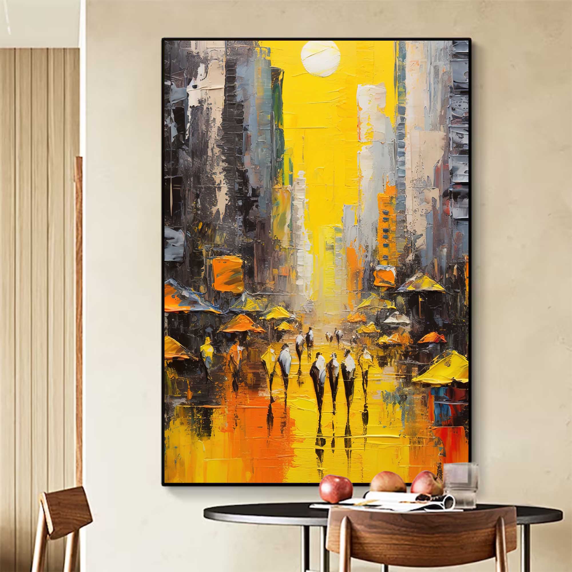 Wallart Sunlit Cityscape Abstract Oil Painting