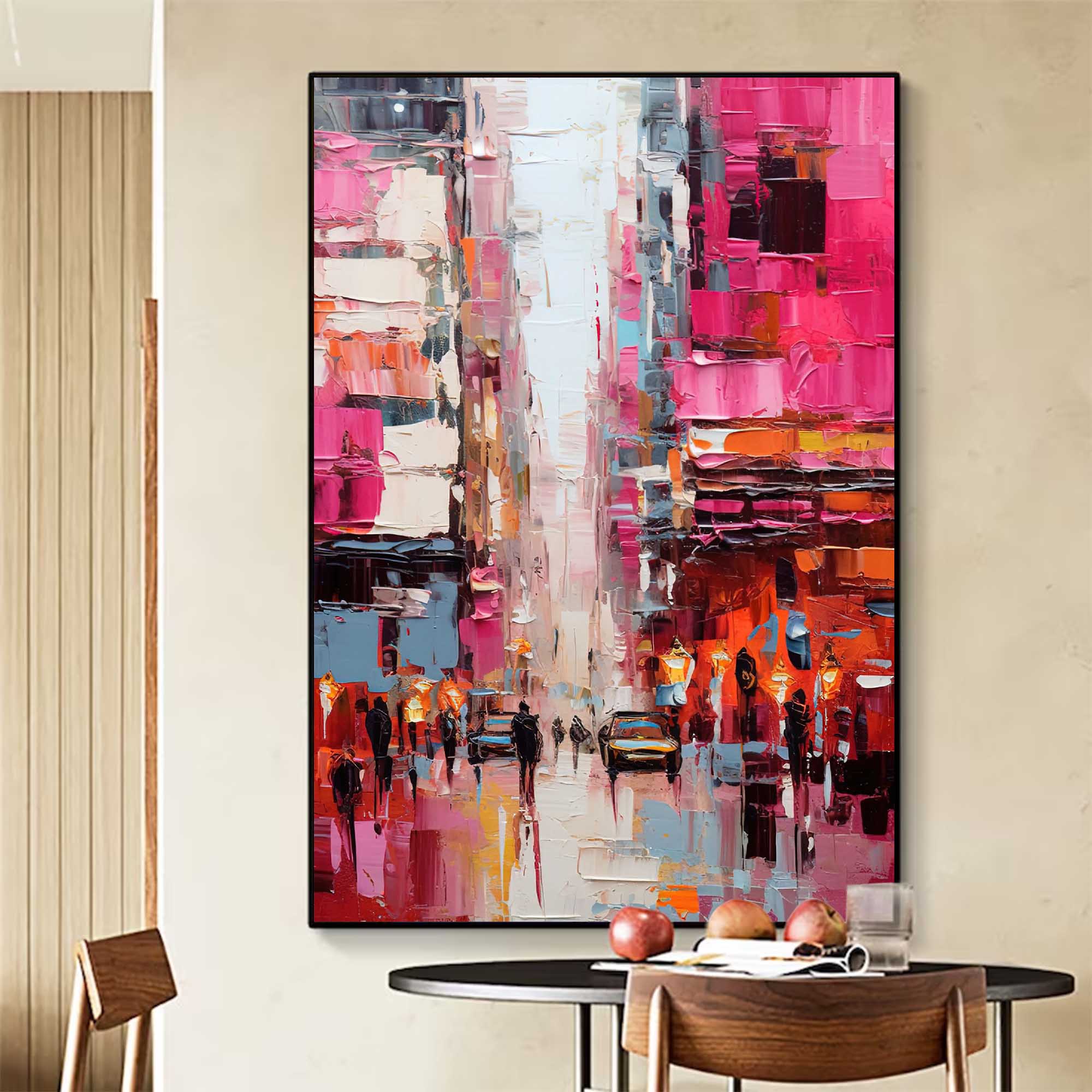 Wallart City Streets in Pink Hues Oil Painting