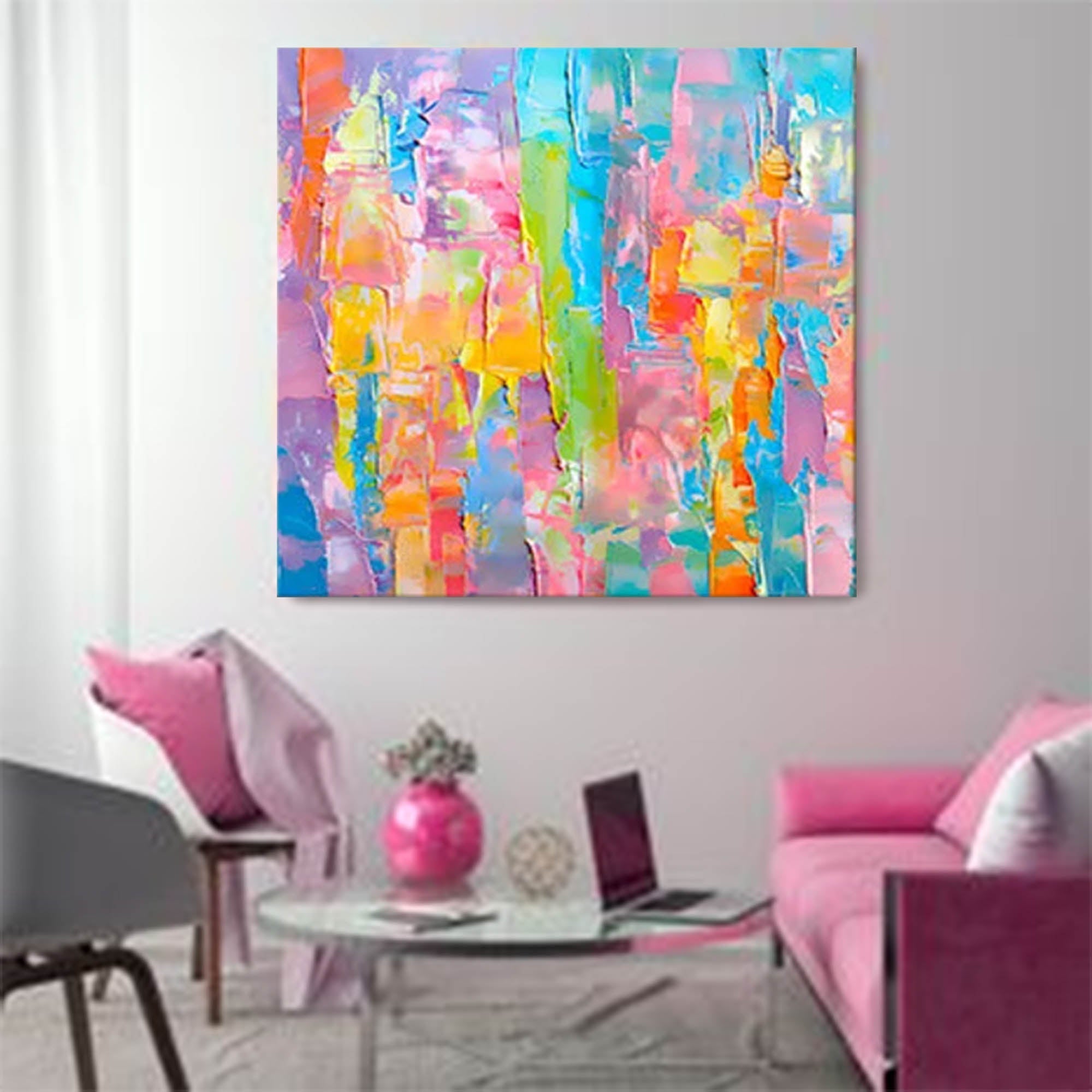 Wallart Vibrant Pastel Abstract Palette Knife Art