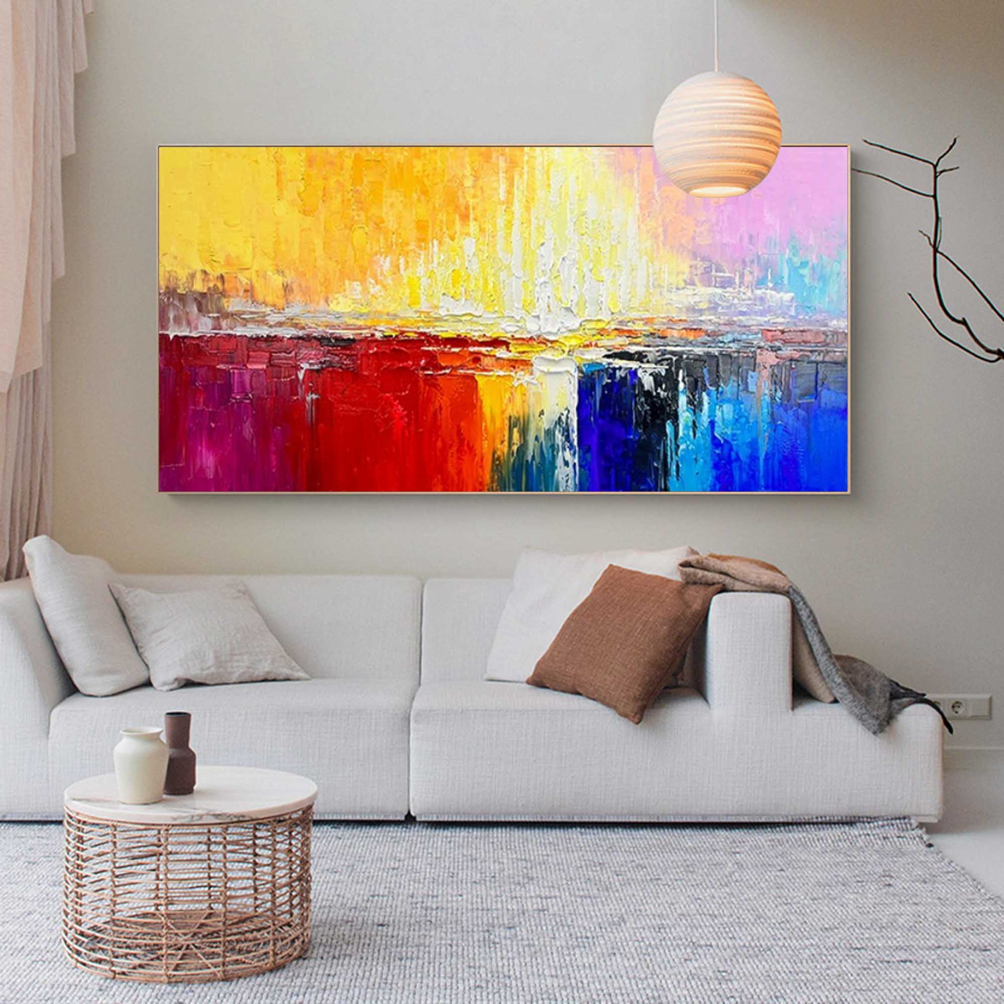 Wallart Vibrant Horizon Abstract Palette Knife Canvas Art
