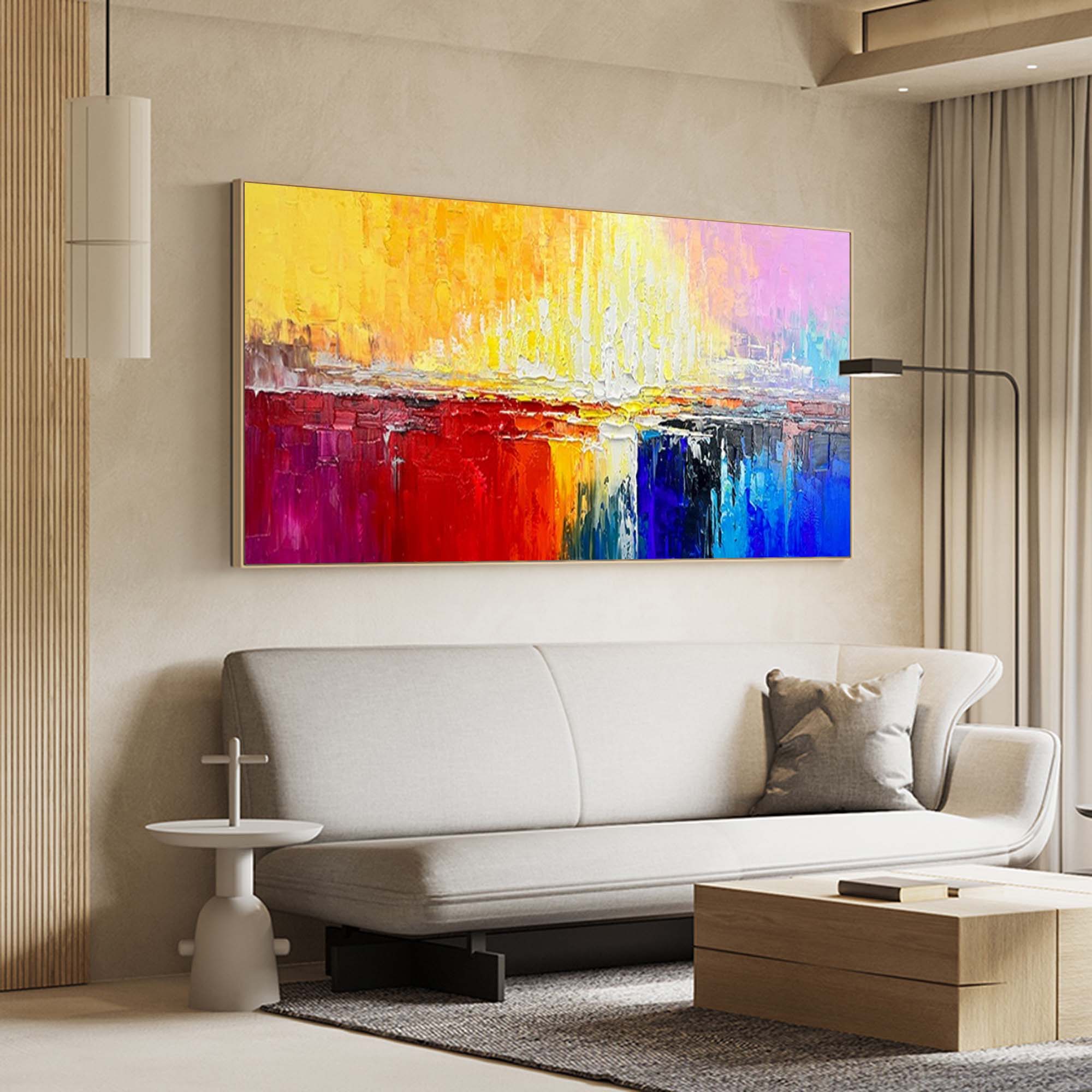 Wallart Vibrant Horizon Abstract Palette Knife Canvas Art