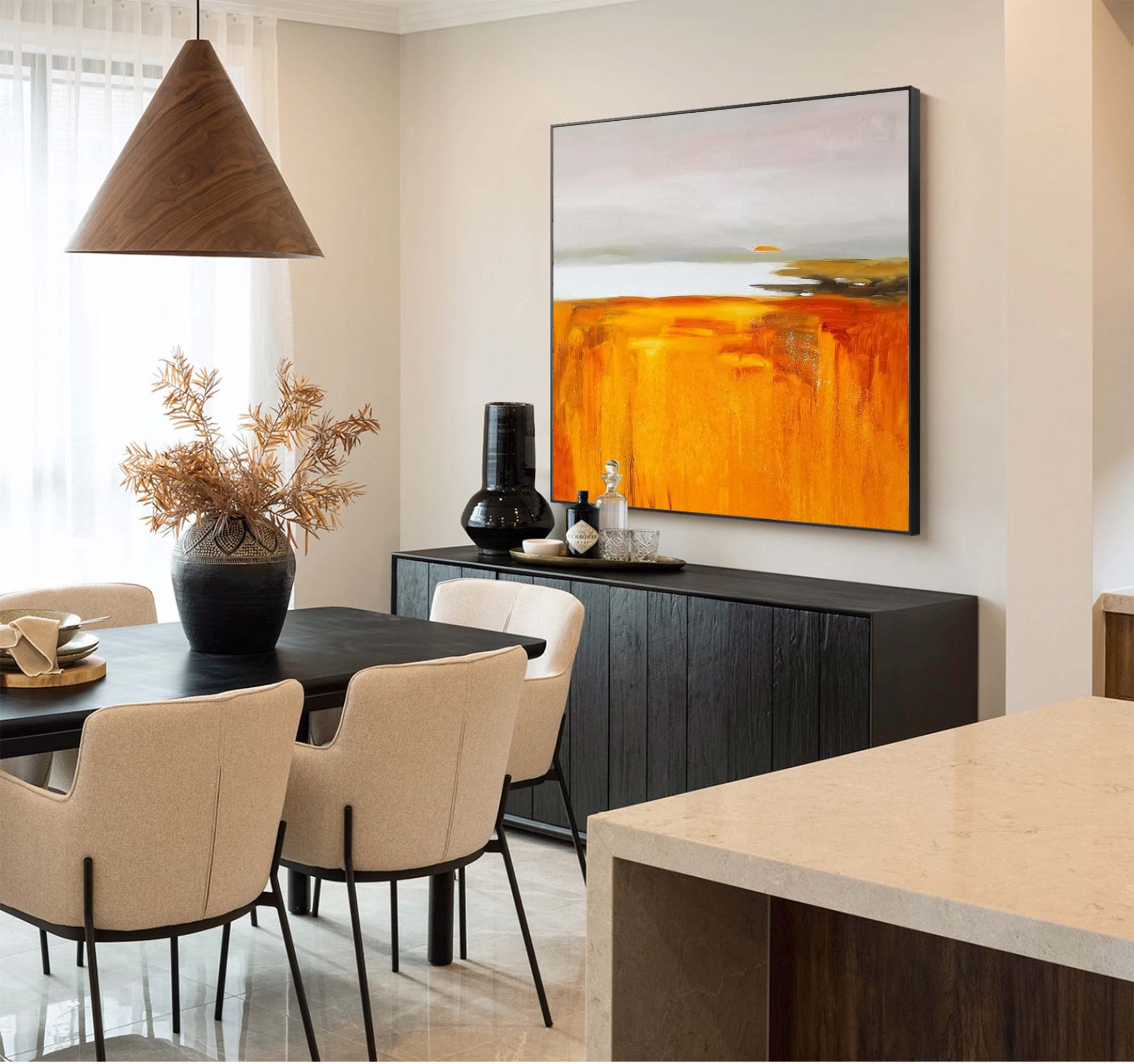 Wallart Golden Horizon Abstract Landscape