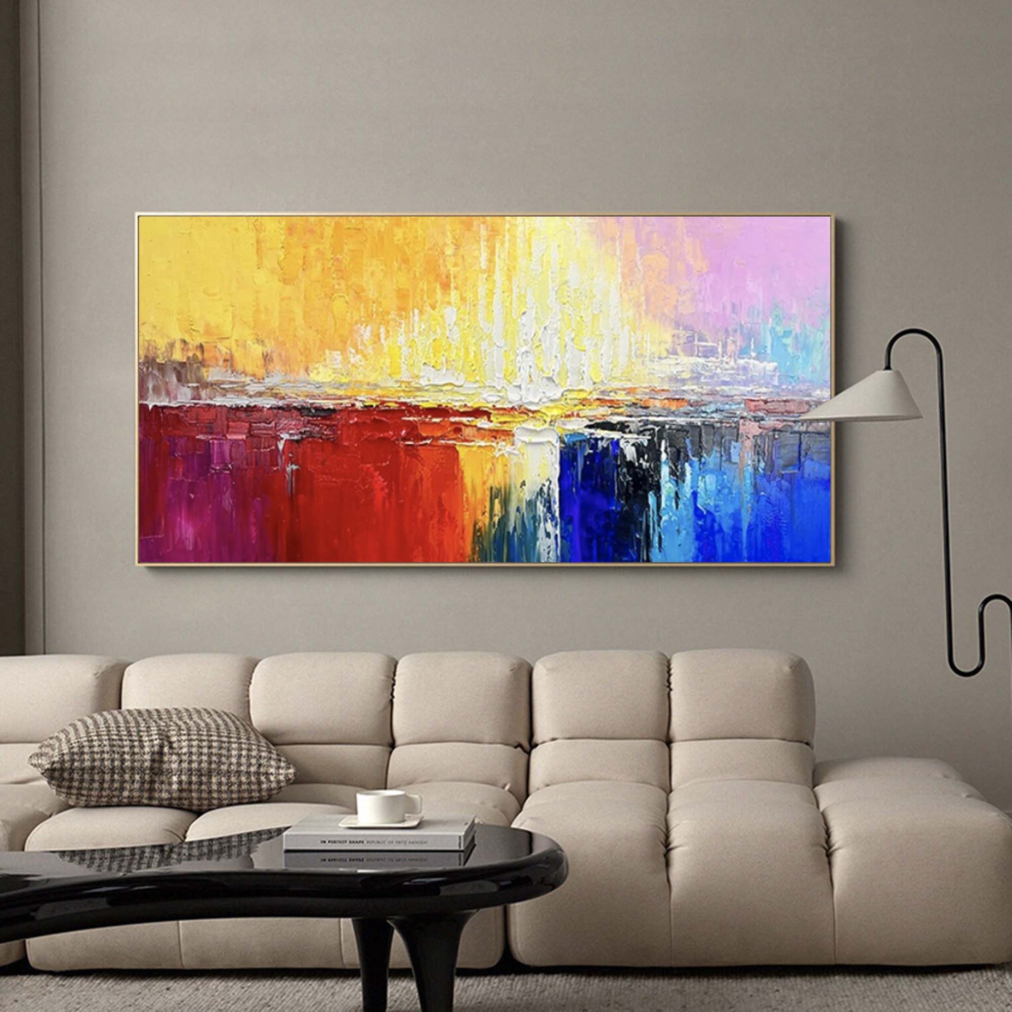 Wallart Vibrant Horizon Abstract Palette Knife Canvas Art