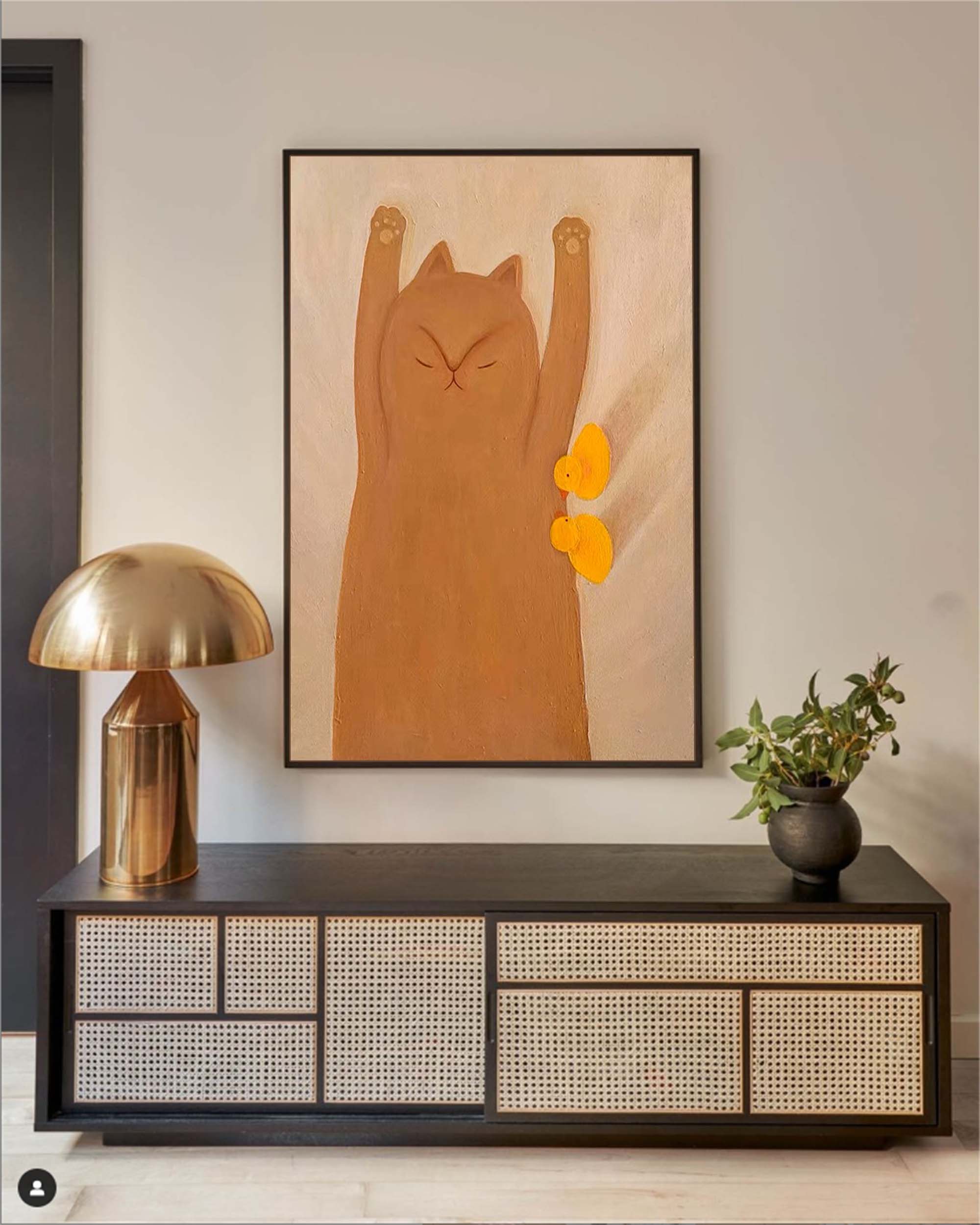 Wallart Adorable Cat and Ducks Minimalist Canvas Art